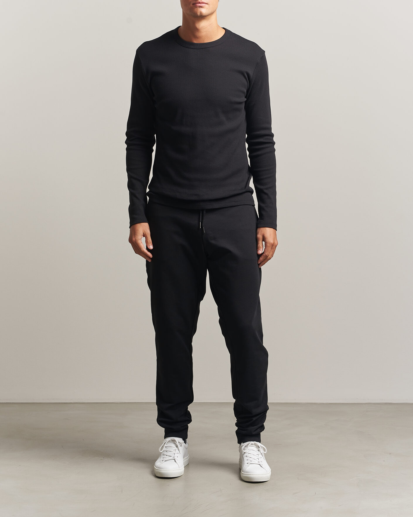Homme | T-shirts | Bread & Boxers | Ribbed Long Sleeve T-Shirt Black