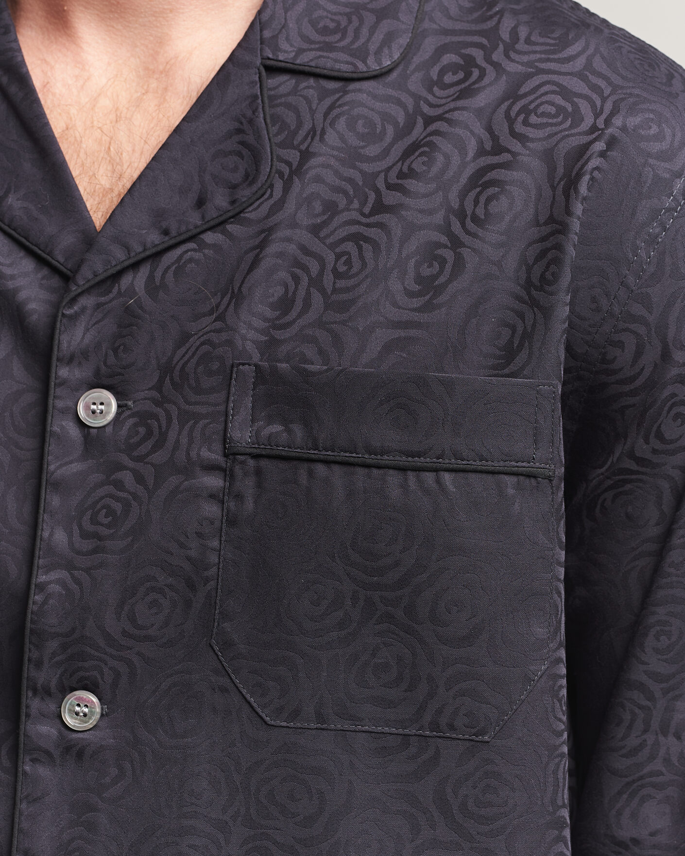 Heren | Pyjama's en gewaden | Derek Rose | Piped Jacquard Cotton Pyjama Set Black