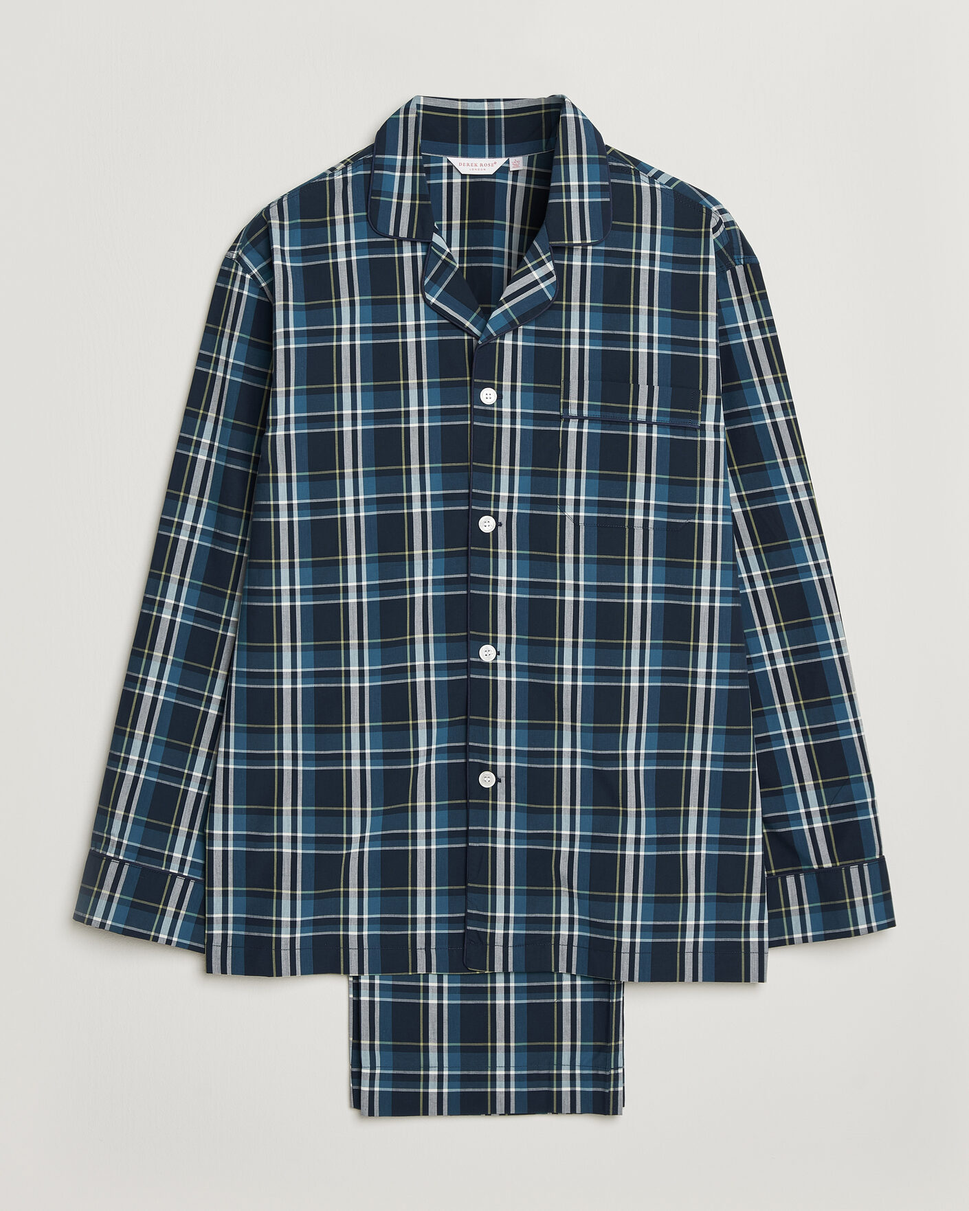 Homme | Peignoirs Et Pyjamas | Derek Rose | Piped Checked Cotton Pyjama Set Navy