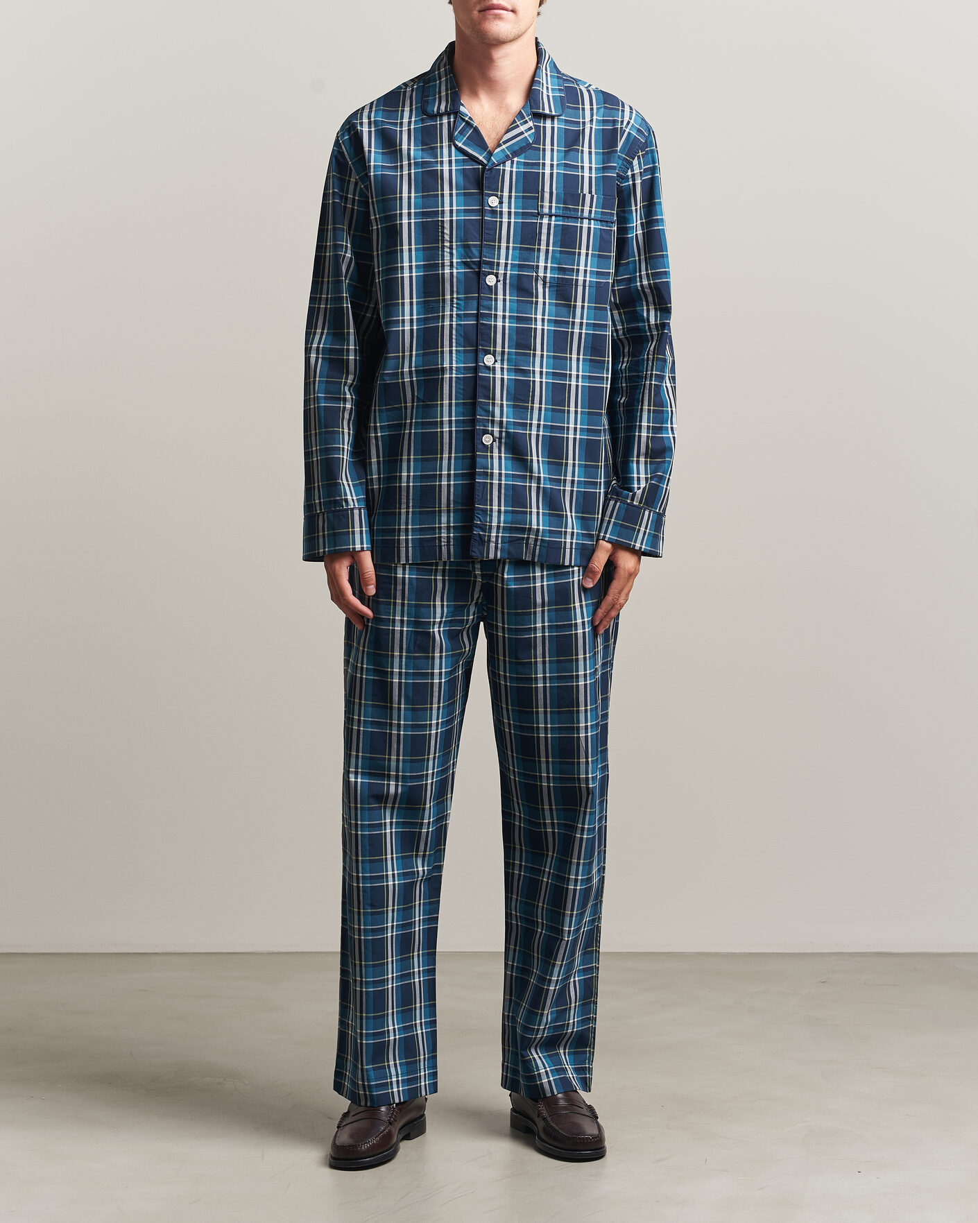 Homme | Peignoirs Et Pyjamas | Derek Rose | Piped Checked Cotton Pyjama Set Navy