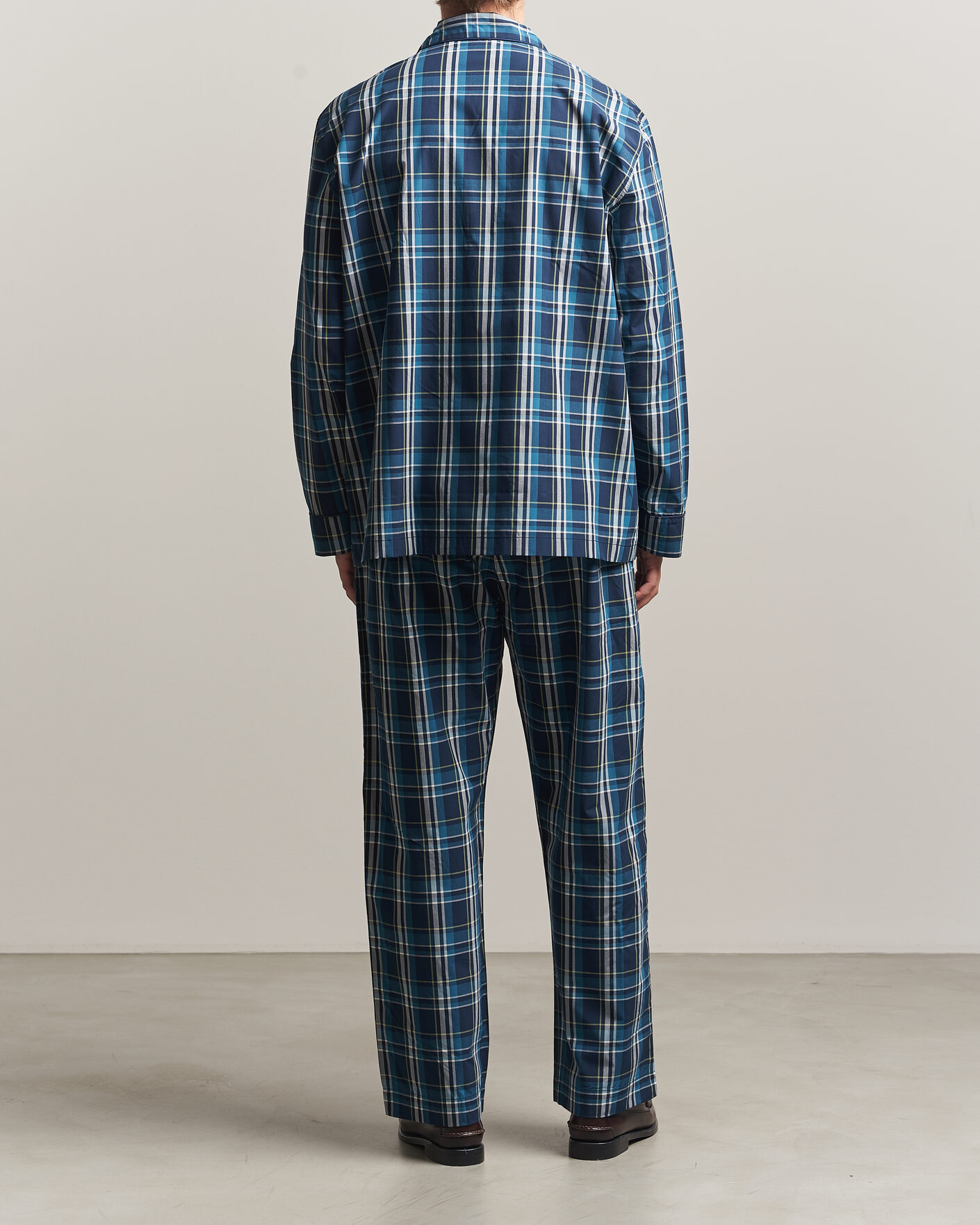 Homme | Peignoirs Et Pyjamas | Derek Rose | Piped Checked Cotton Pyjama Set Navy