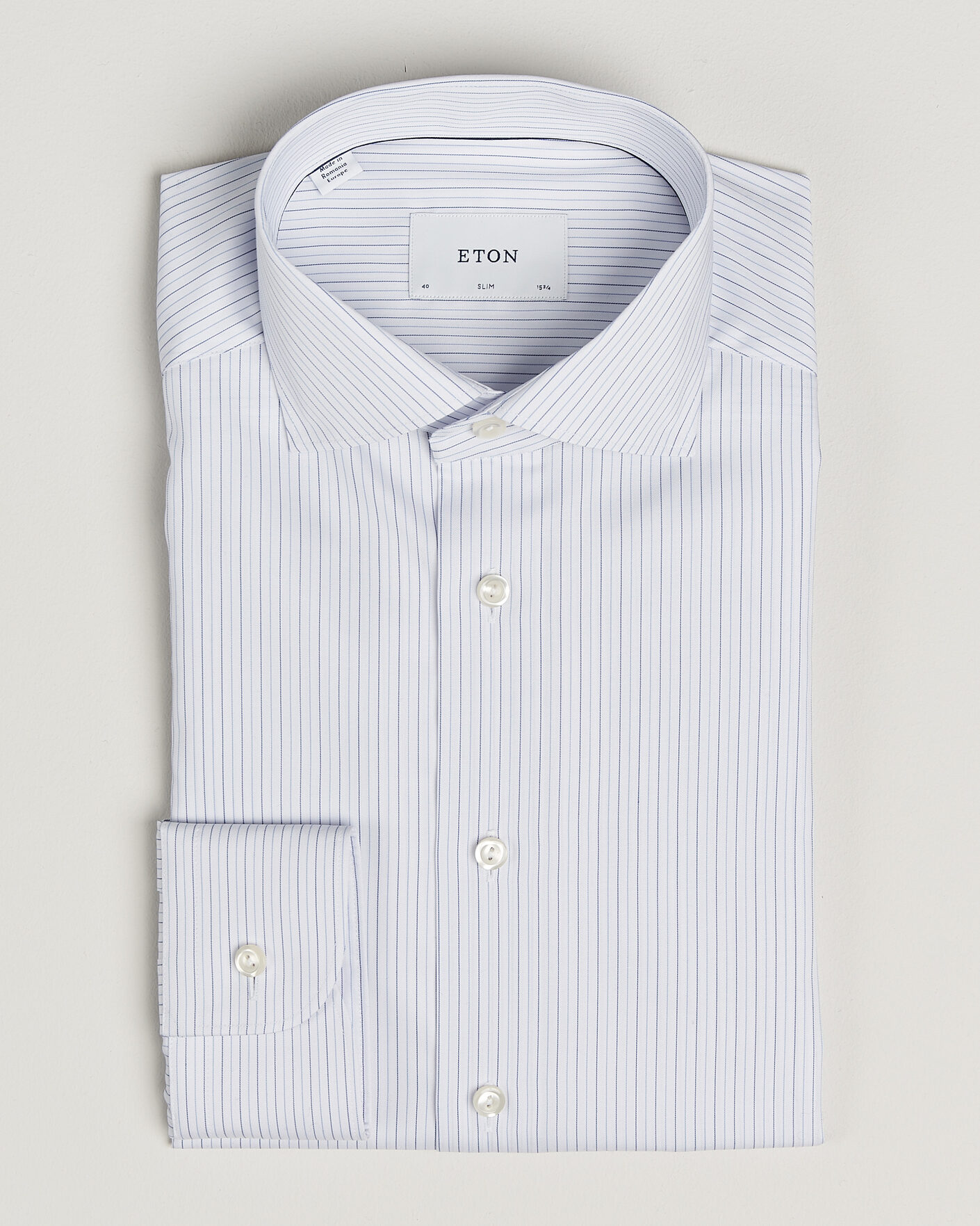 Heren | Overhemden | Eton | Slim Fit Fine Twill Striped Shirt Light Blue