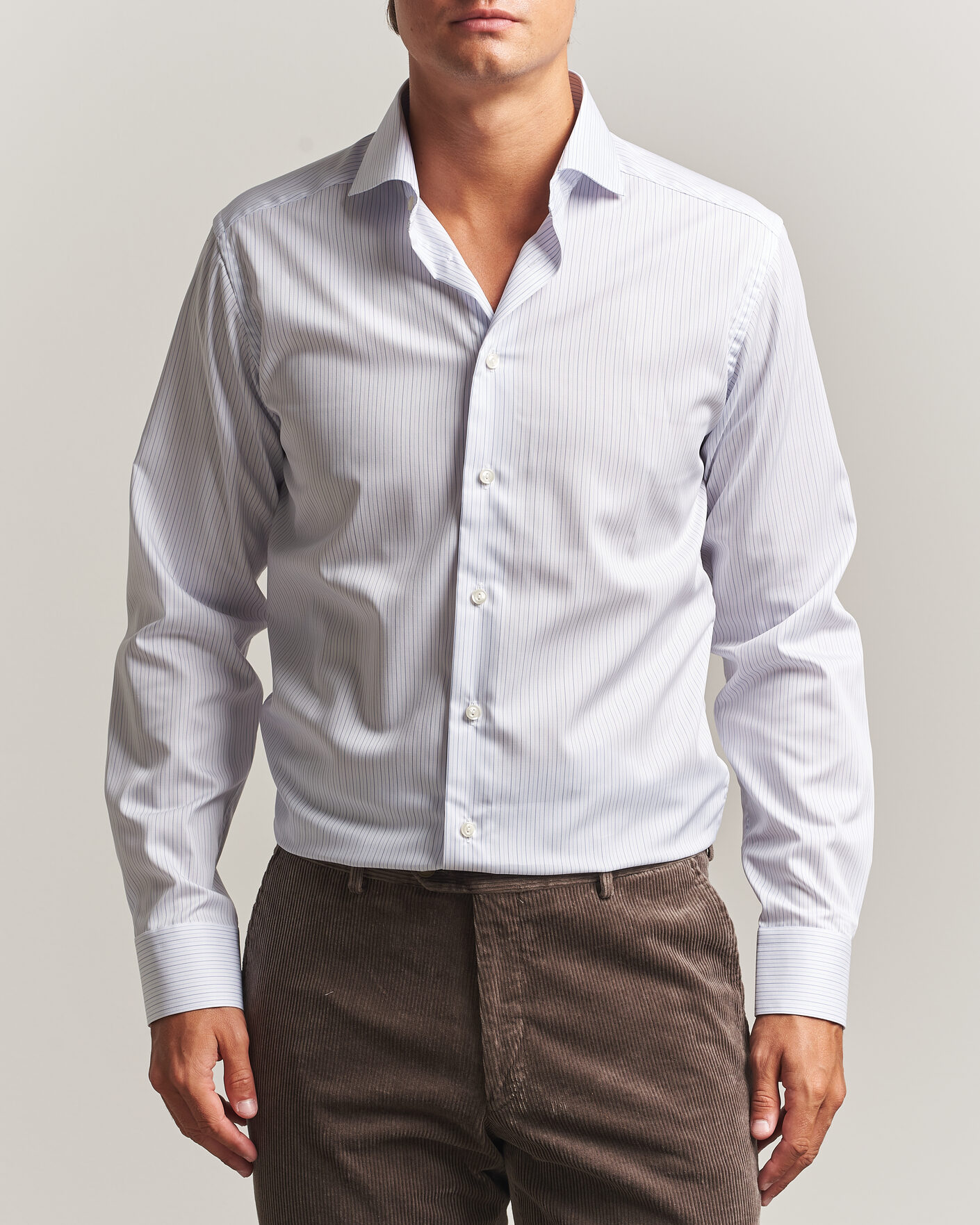 Heren | Overhemden | Eton | Slim Fit Fine Twill Striped Shirt Light Blue