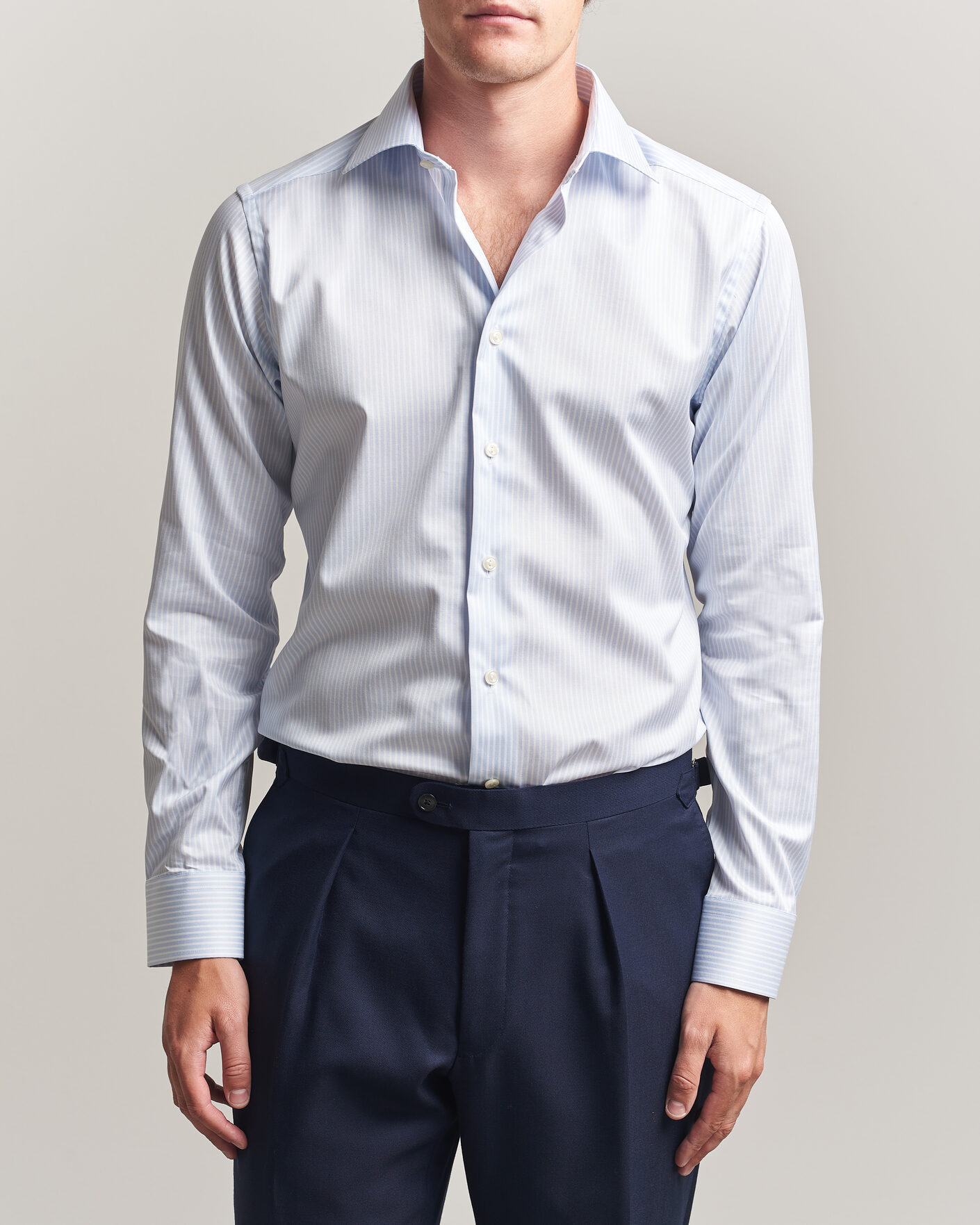 Homme | Chemises | Eton | Slim Fit Signature Twill Striped Shirt Light Blue