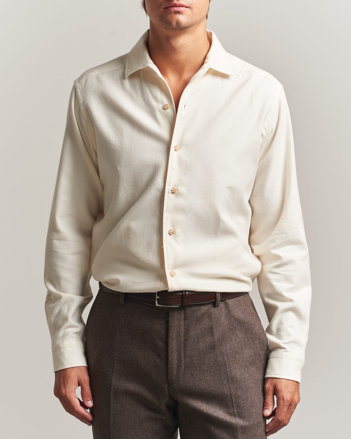 Homme | Chemises | Eton | Casual Fit One Piece Collar Flannel Shirt Off White