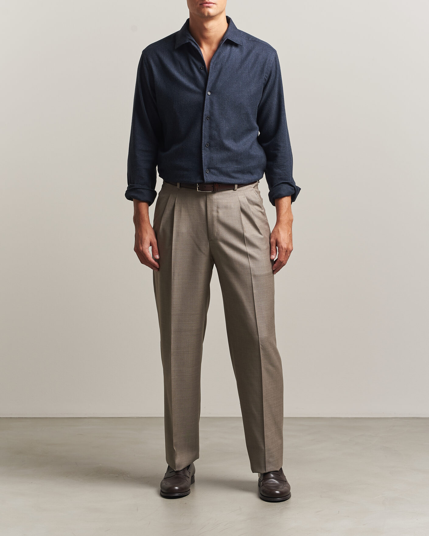 Heren | Overhemden | Eton | Casual Fit One Piece Collar Flannel Shirt Navy Blue