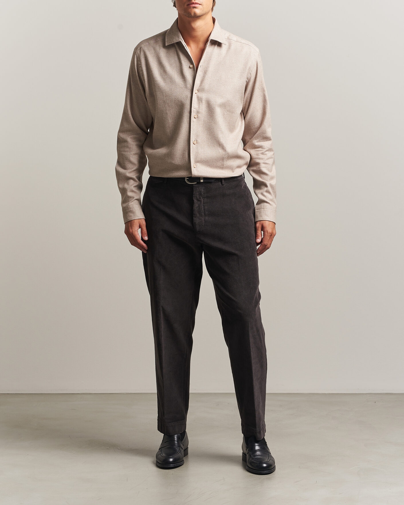Homme | Chemises | Eton | Casual Fit One Piece Collar Flannel Shirt Beige