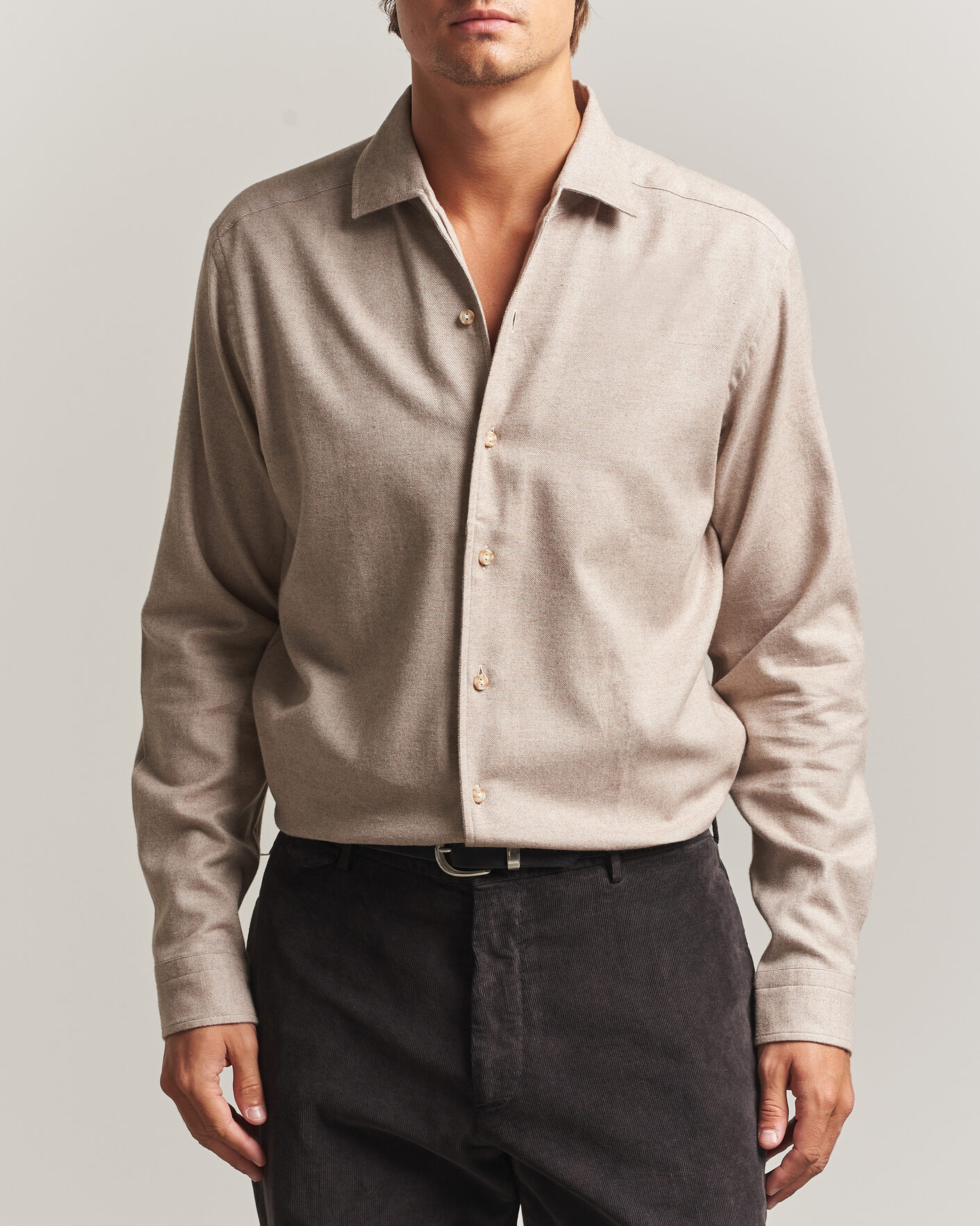 Homme | Chemises | Eton | Casual Fit One Piece Collar Flannel Shirt Beige