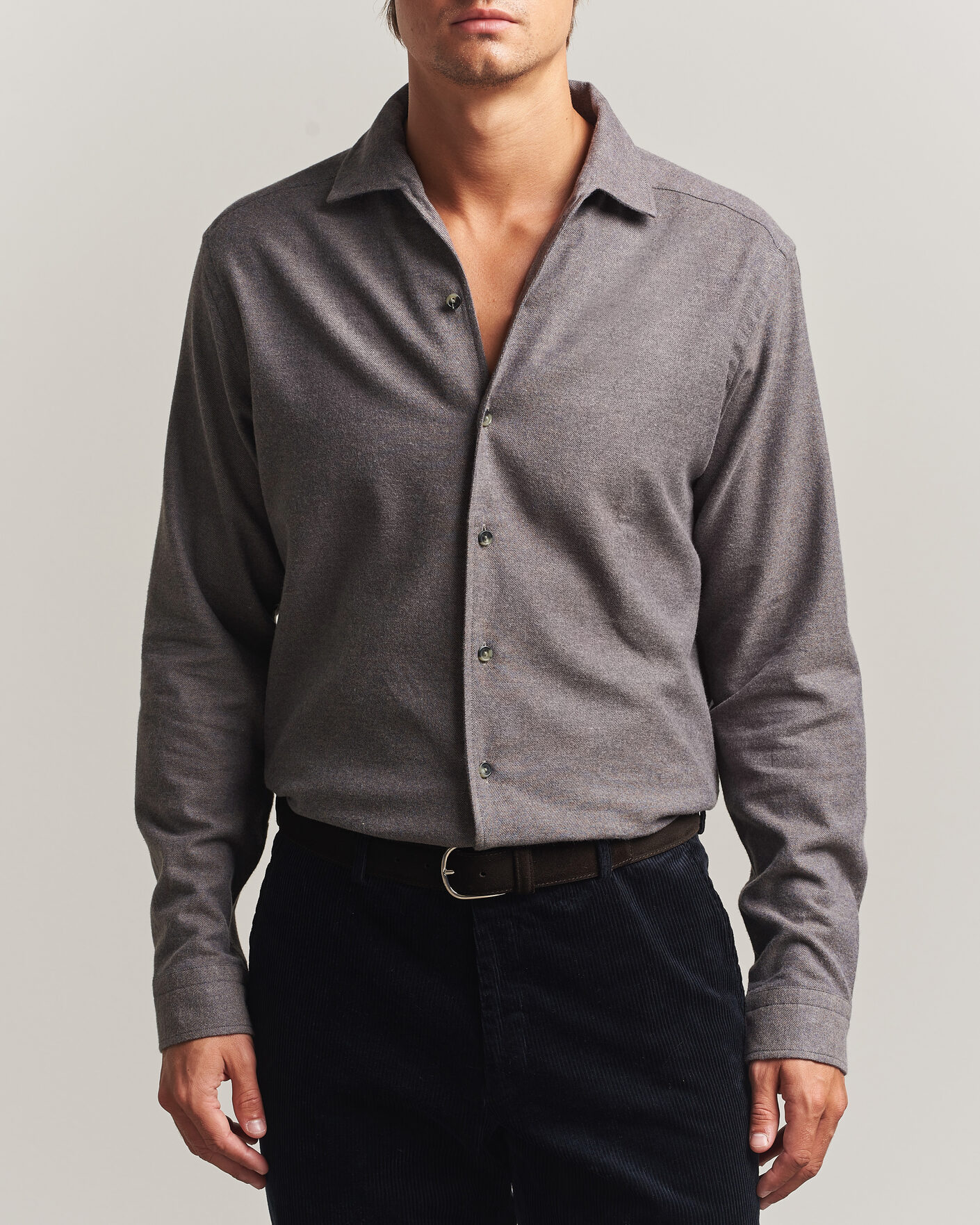 Homme | Chemises | Eton | Casual Fit One Piece Collar Flannel Shirt Dark Brown