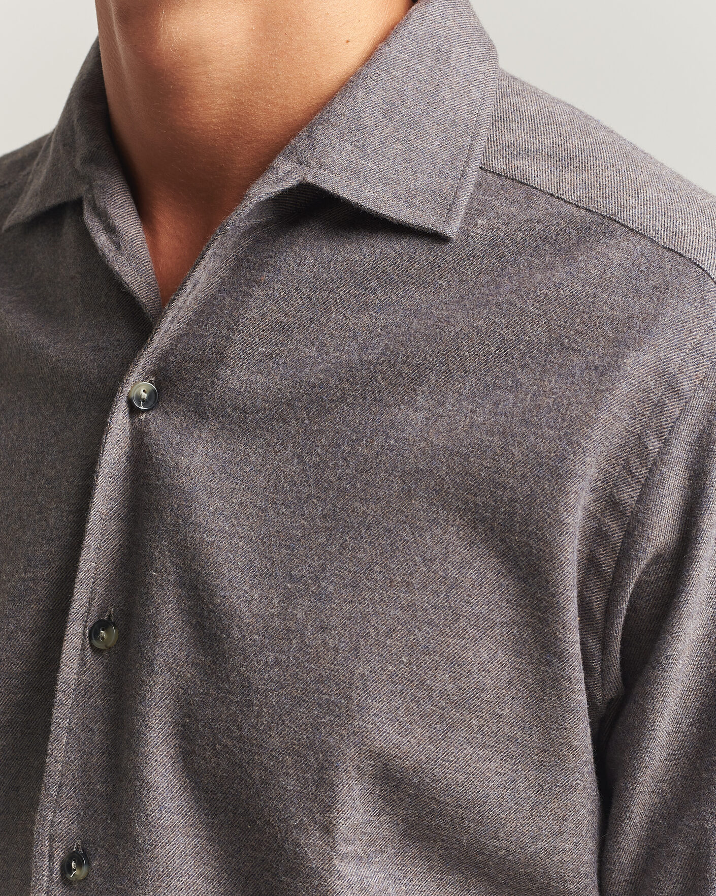 Homme | Chemises | Eton | Casual Fit One Piece Collar Flannel Shirt Dark Brown