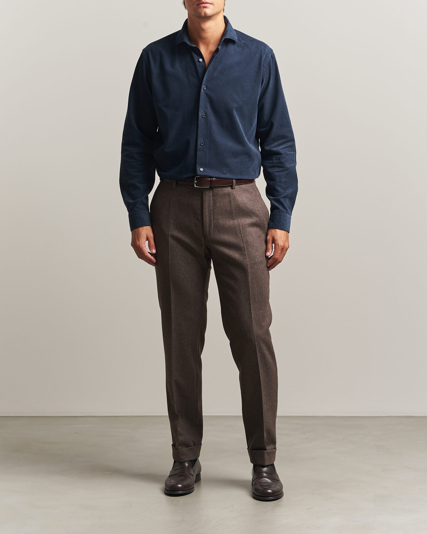 Homme | Chemises | Eton | Casual Fit Corduroy Shirt Navy Blue