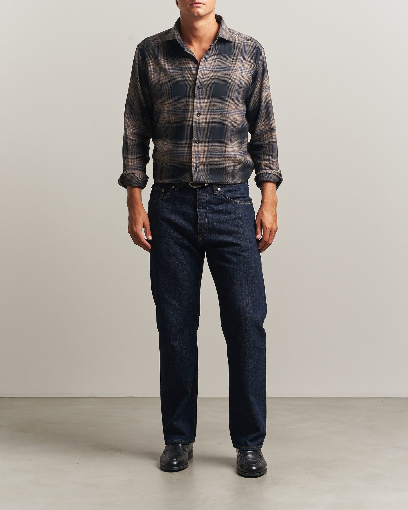 Homme | Chemises | Eton | Casual Fit Checked Flannel Shirt Navy Blue