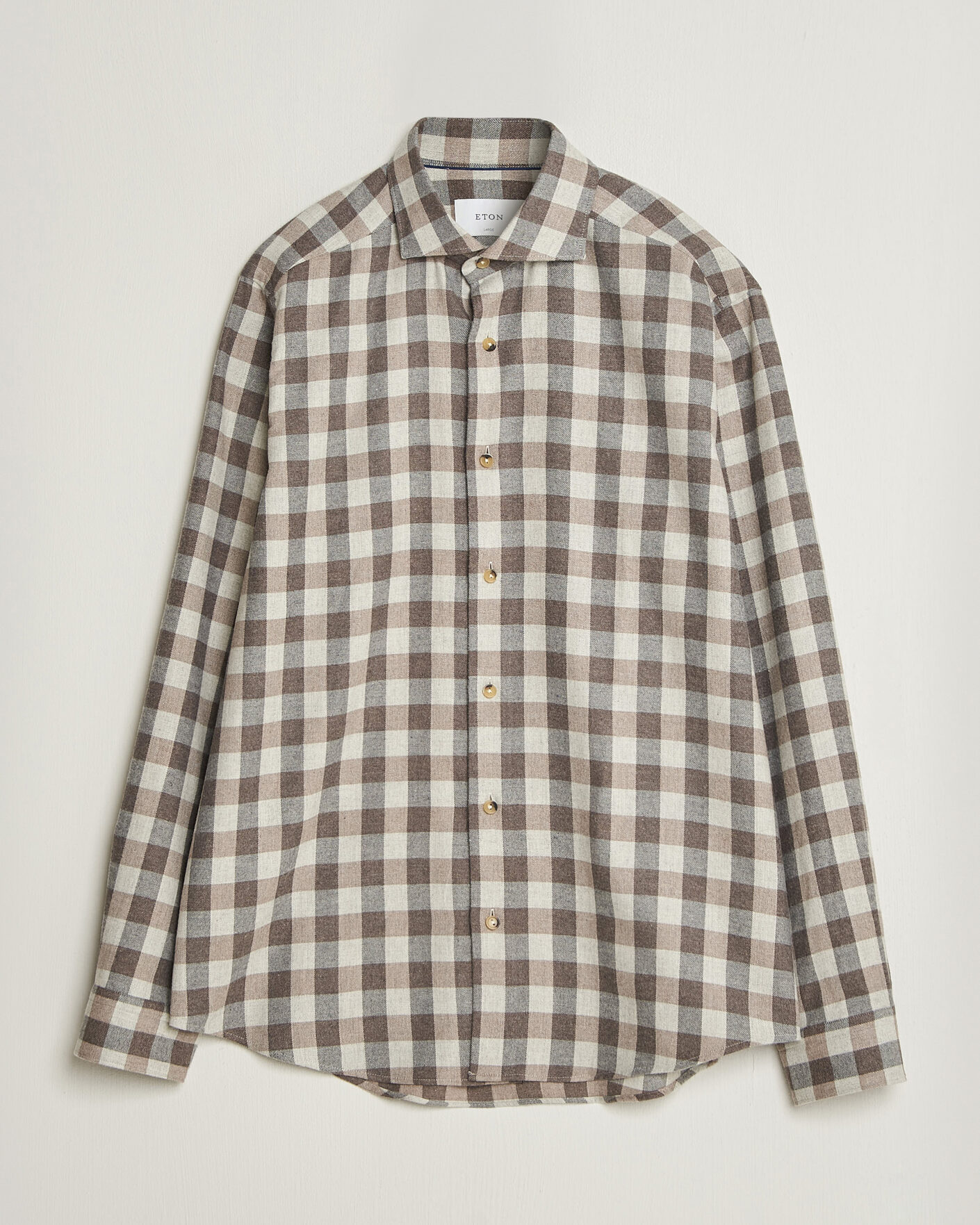 Heren | Overhemden | Eton | Casual Fit Checked Flannel Shirt Beige
