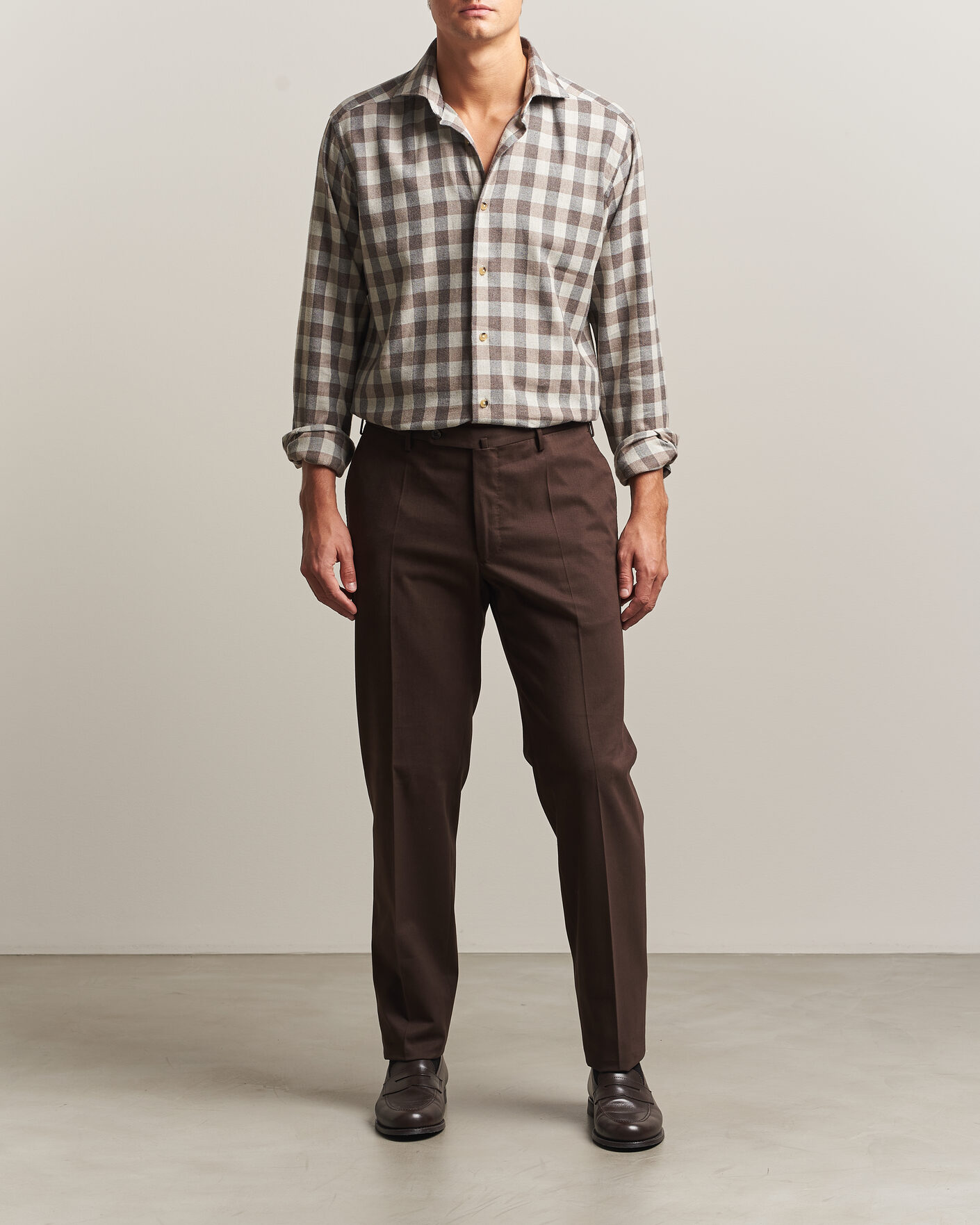 Heren | Overhemden | Eton | Casual Fit Checked Flannel Shirt Beige