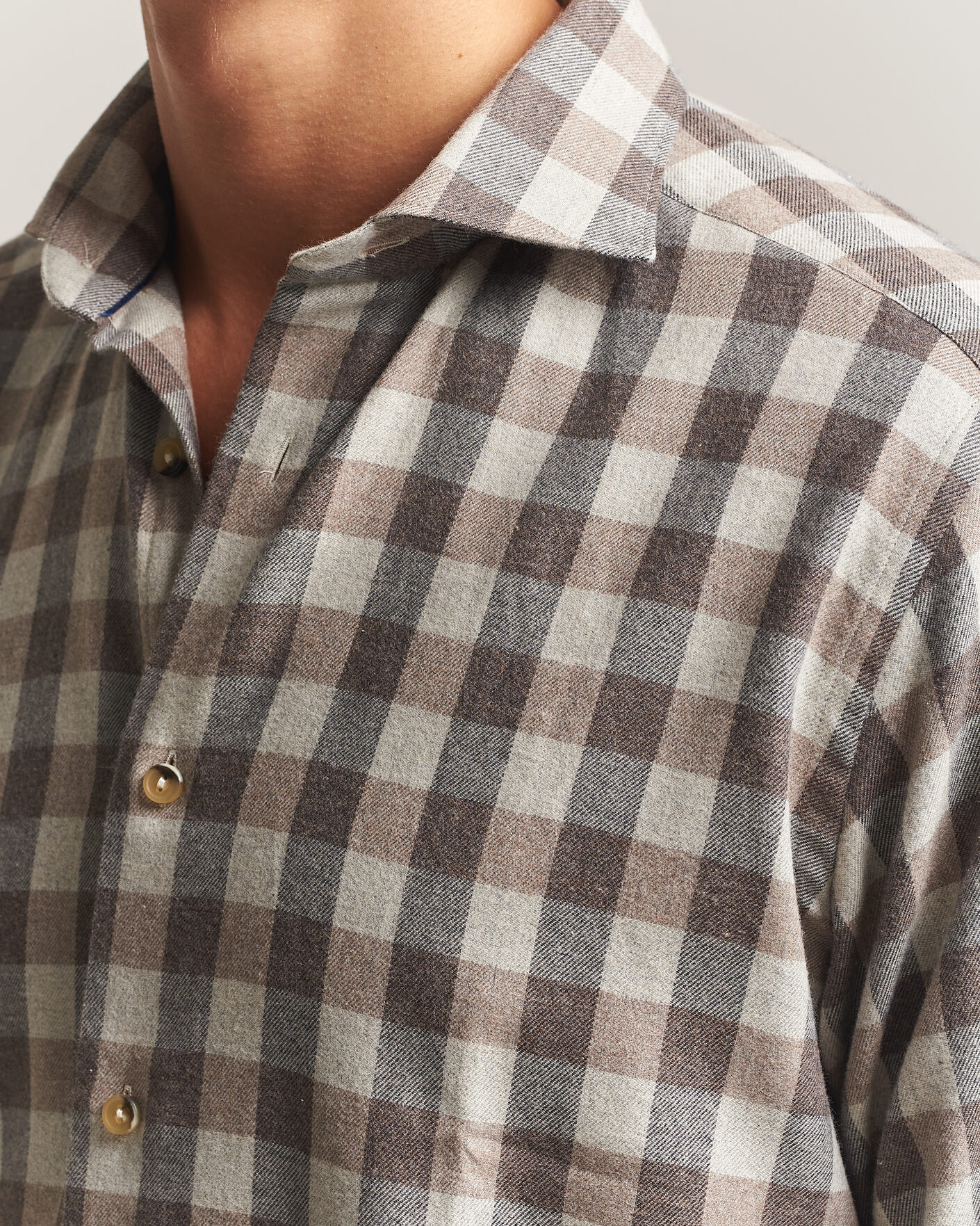 Heren | Overhemden | Eton | Casual Fit Checked Flannel Shirt Beige