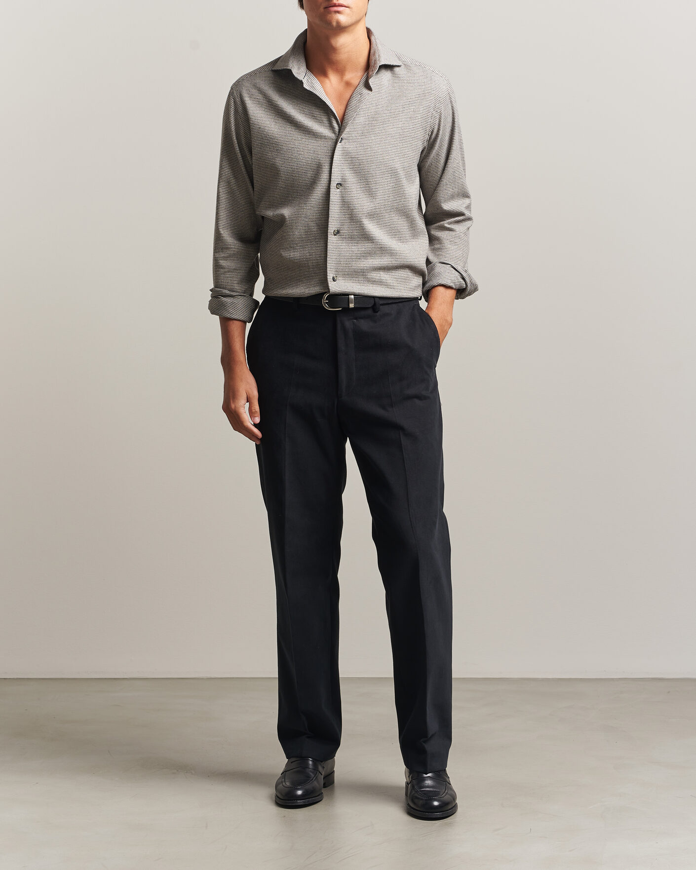Heren | Overhemden | Eton | Casual Fit Houndstooth Flannel Shirt Mid Grey