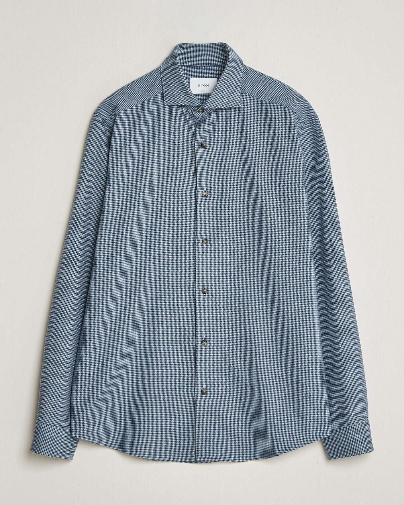 Homme | Chemises | Eton | Casual Fit Houndstooth Flannel Shirt Mid Blue