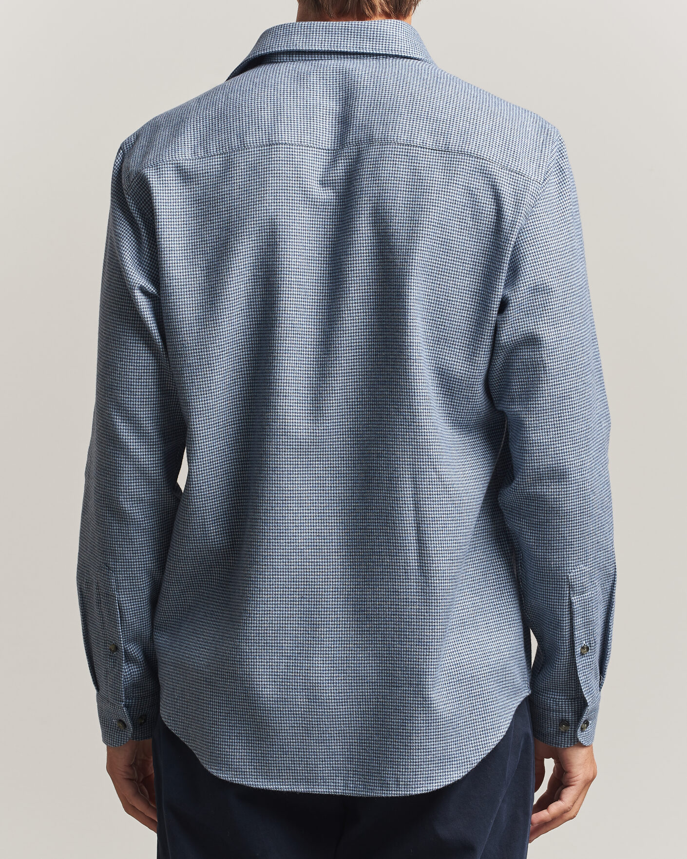 Homme | Chemises | Eton | Casual Fit Houndstooth Flannel Shirt Mid Blue