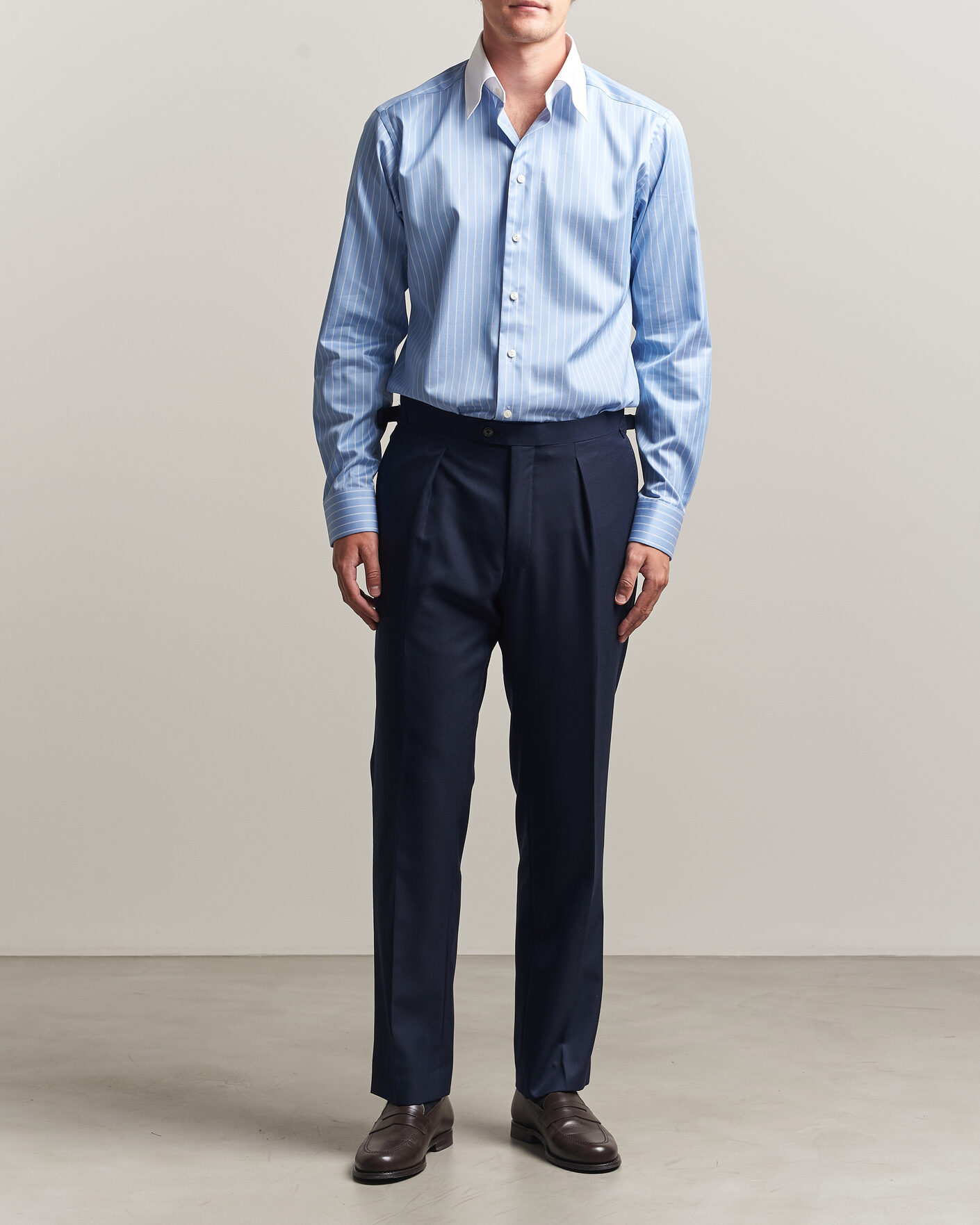 Homme | Chemises | Eton | Slim Fit Signature Twill Striped Shirt Mid Blue