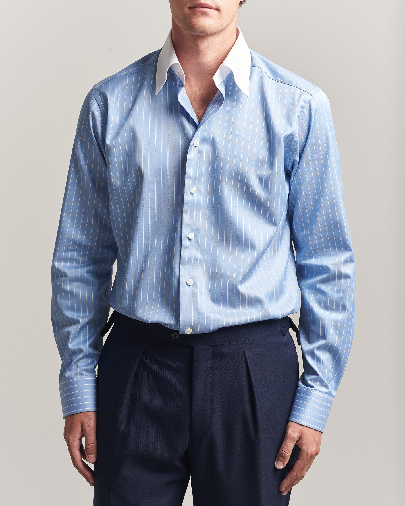 Homme | Chemises | Eton | Slim Fit Signature Twill Striped Shirt Mid Blue