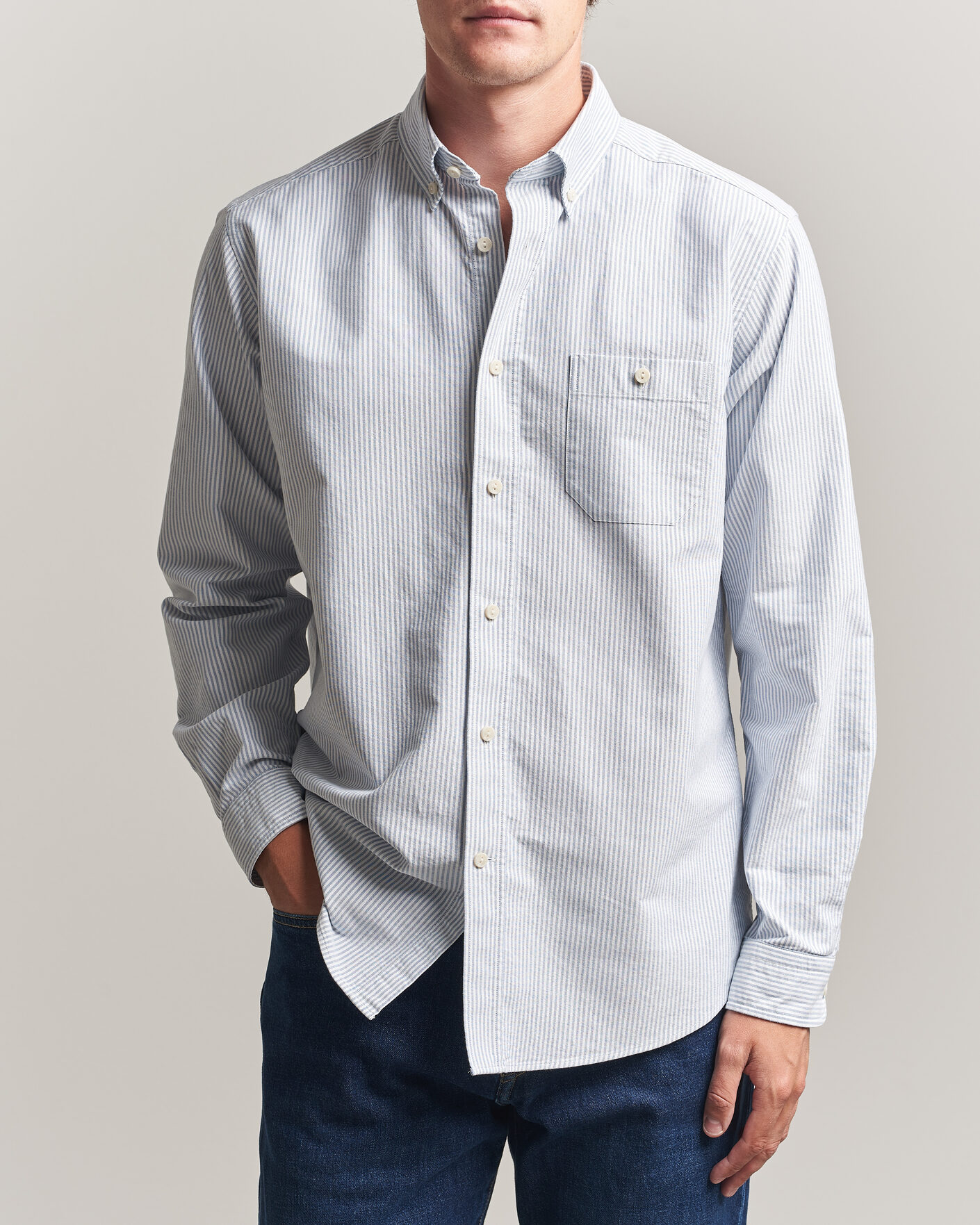Homme | Chemises | Eton | Regular Fit Ivy Oxford Striped Shirt Mid Blue