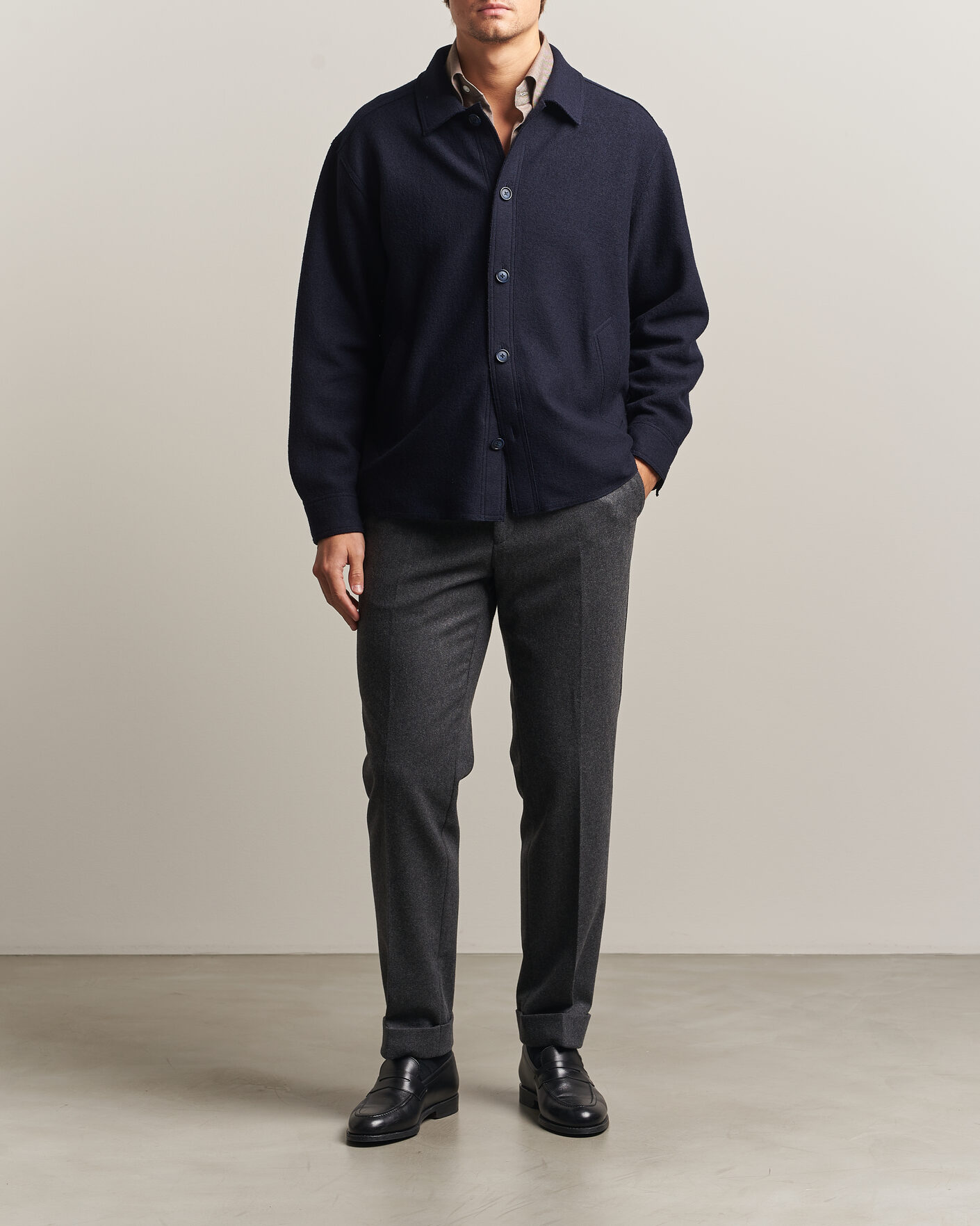 Heren | Jassen | Eton | Boiled Wool Shirt Jacket Navy Blue