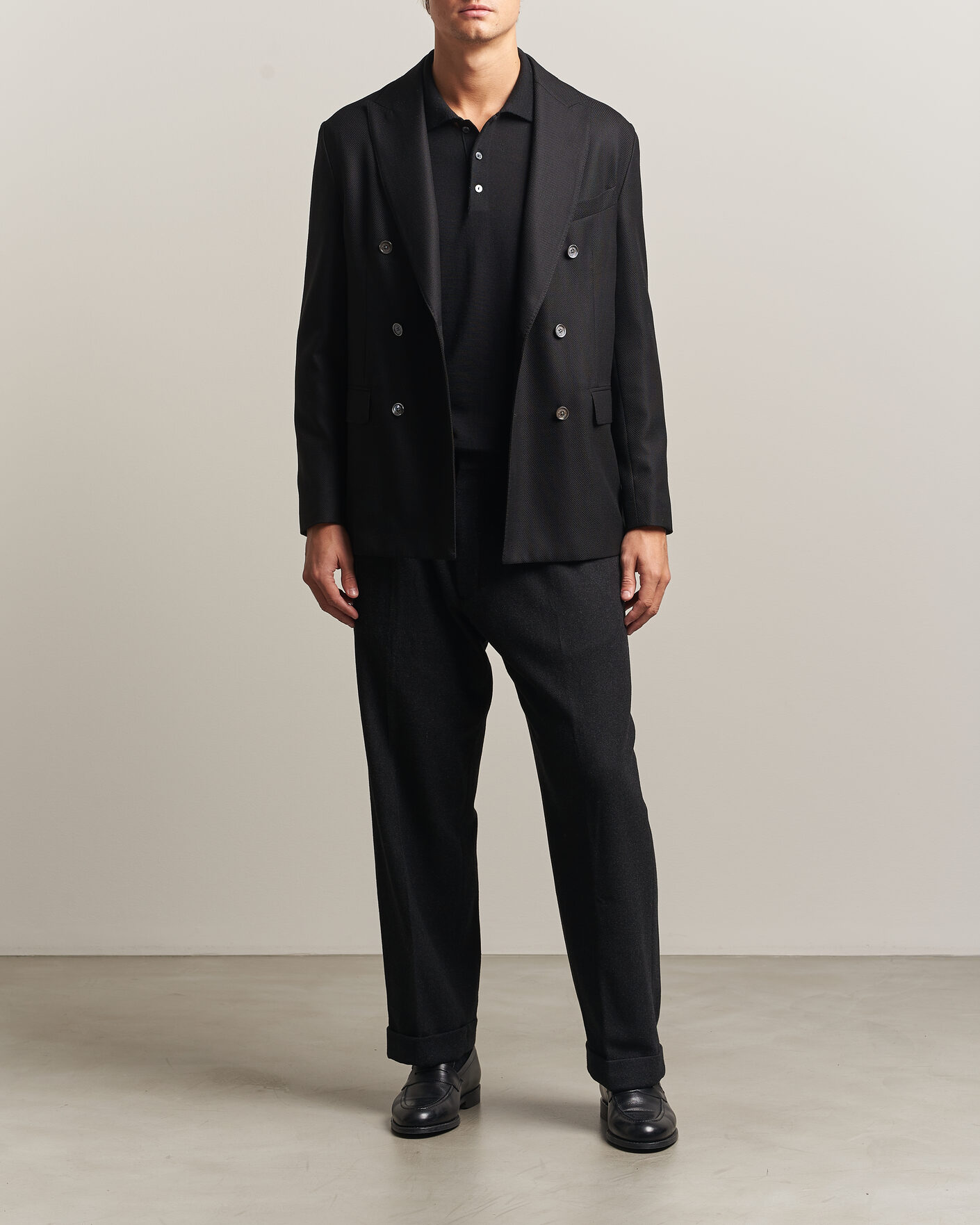 Homme | Blazers | Eton | Double Breasted Hopsack Soft jacket Black