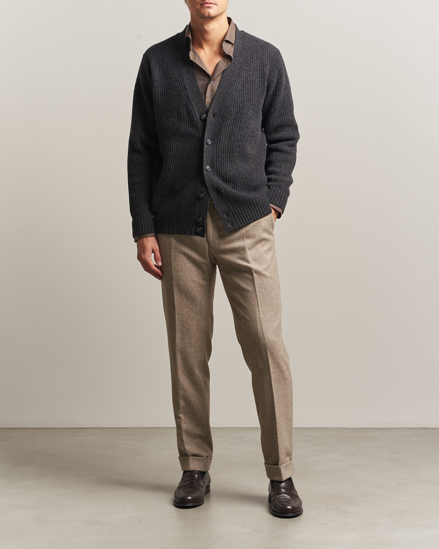 Homme | Pulls Et Tricots | Eton | Merino Wool Rib Cardigan Dark Grey