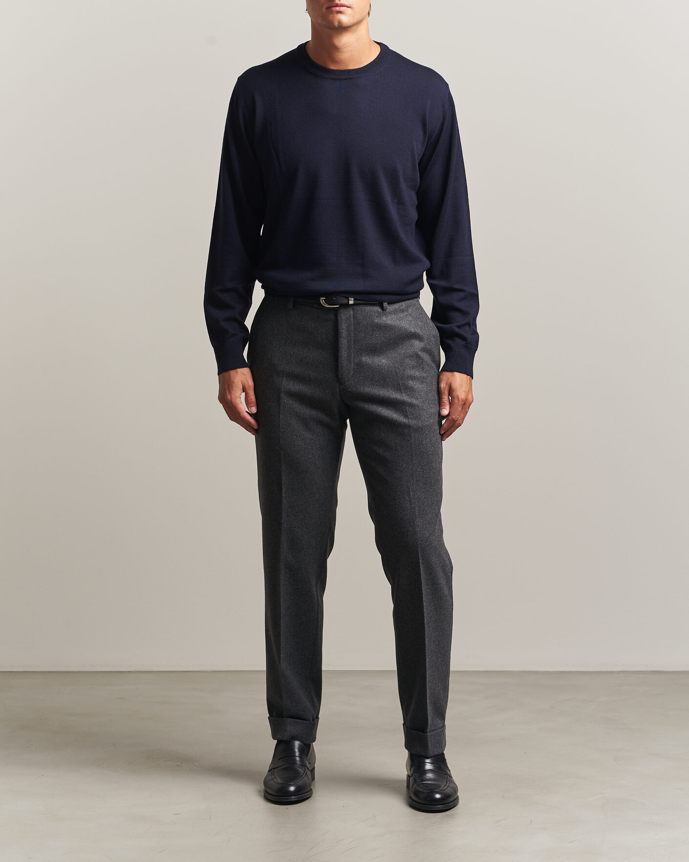 Heren | Truien | Eton | Merino Wool Knitted Crew Neck Navy Blue