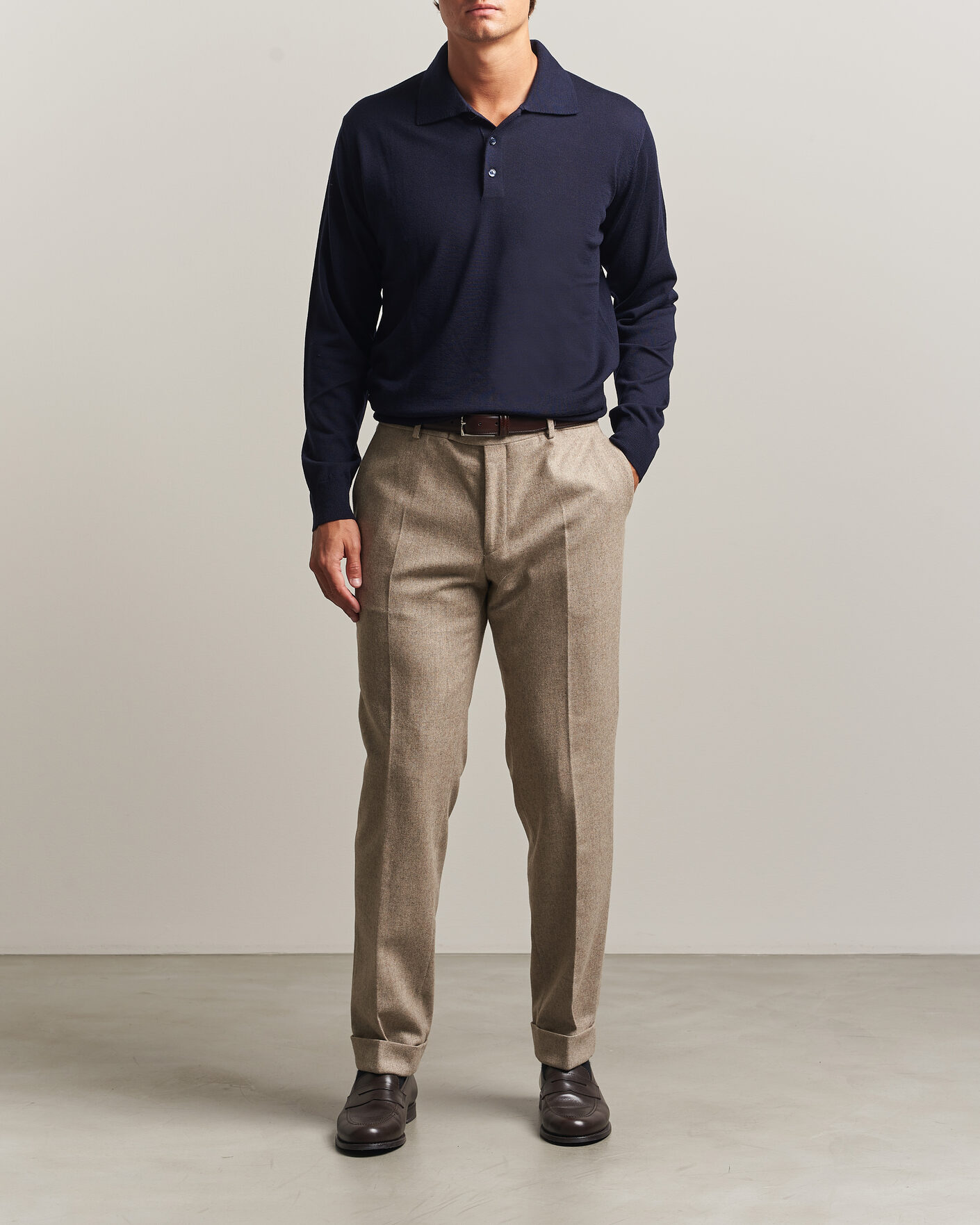 Heren | Truien | Eton | Merino Wool Knitted Polo Navy Blue