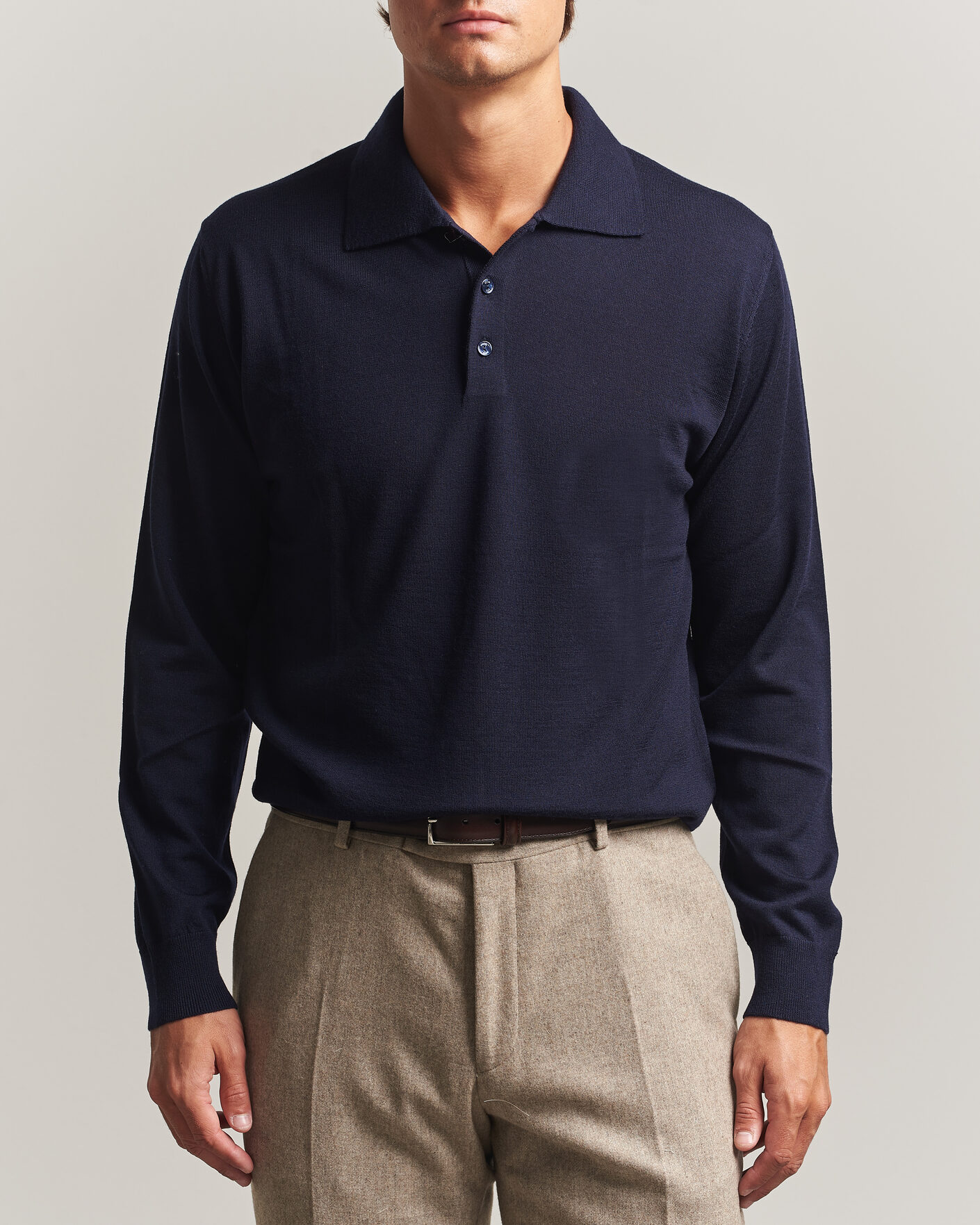 Heren | Truien | Eton | Merino Wool Knitted Polo Navy Blue