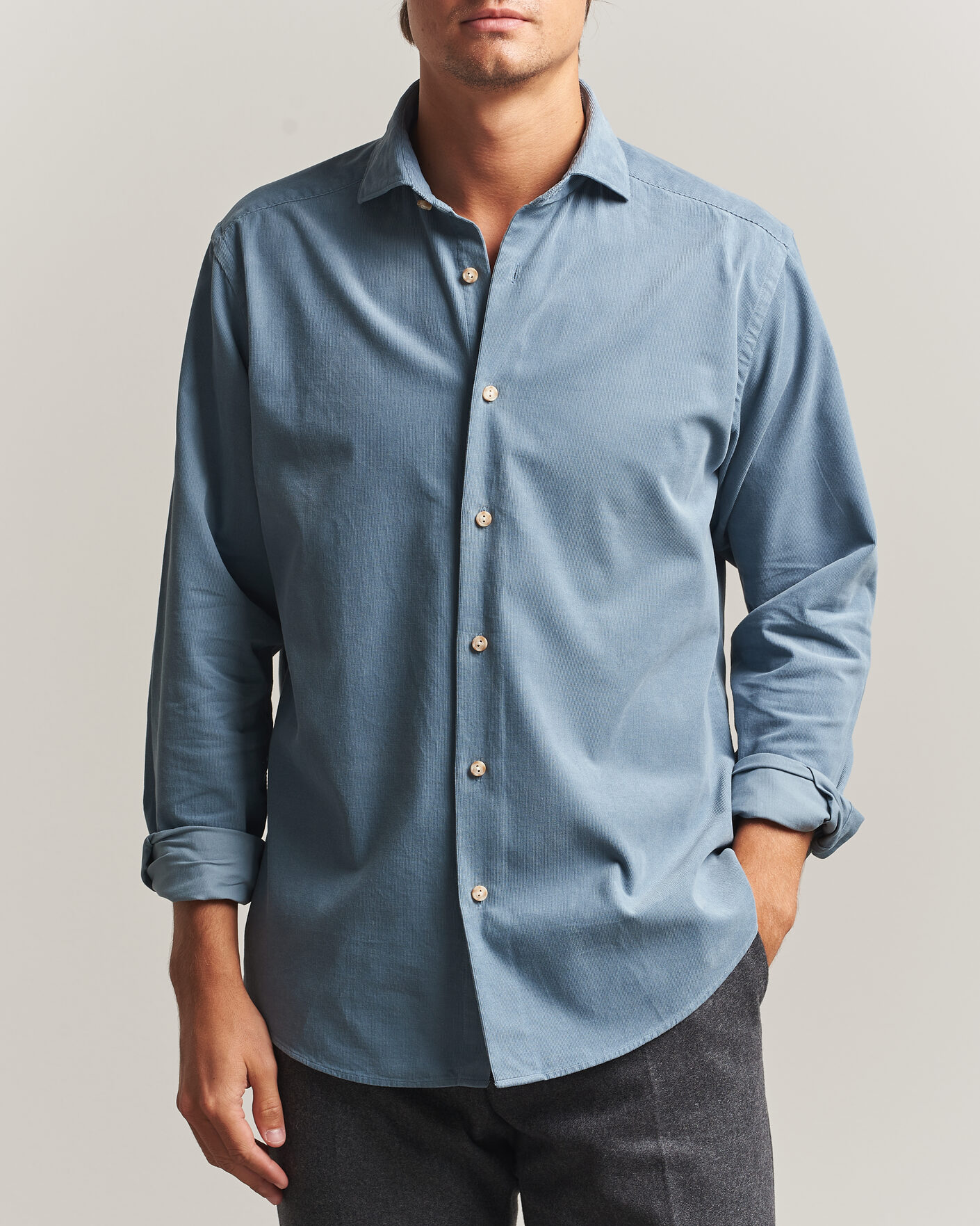 Heren | Overhemden | Eton | Casual Fit Corduroy Shirt Blue