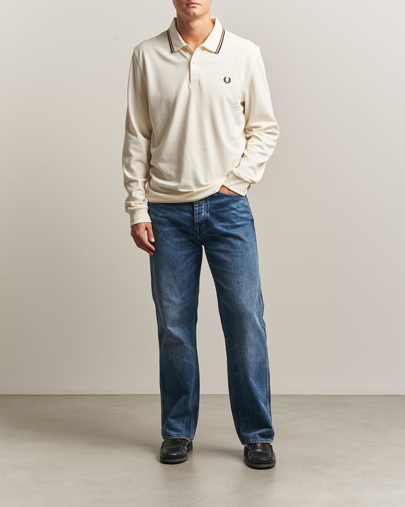 Homme | Polos | Fred Perry | Twin Tipped Long Sleeve Polo Shirt Ecru