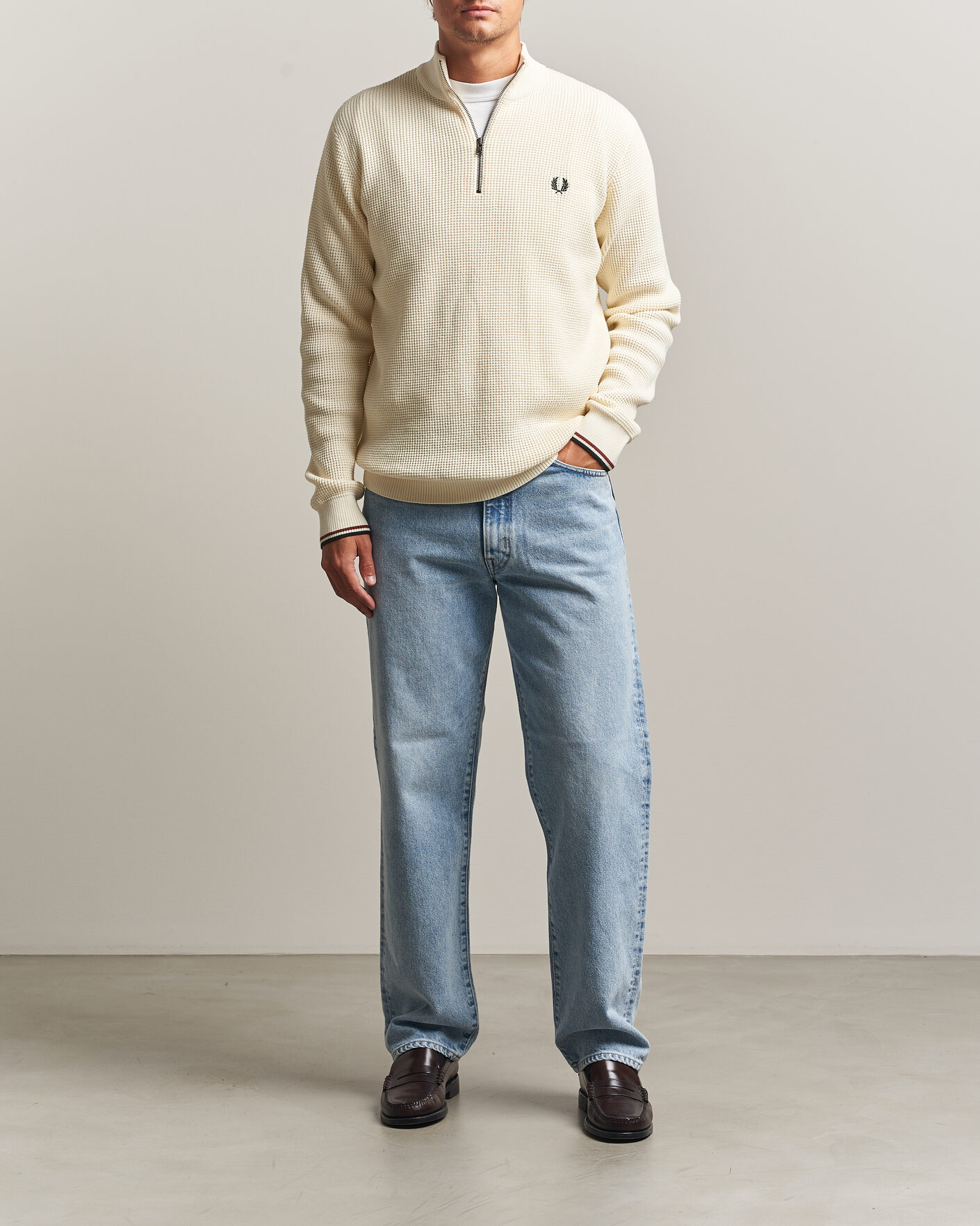Homme | Pulls Et Tricots | Fred Perry | Waffle Stitch Half Zip Ecru
