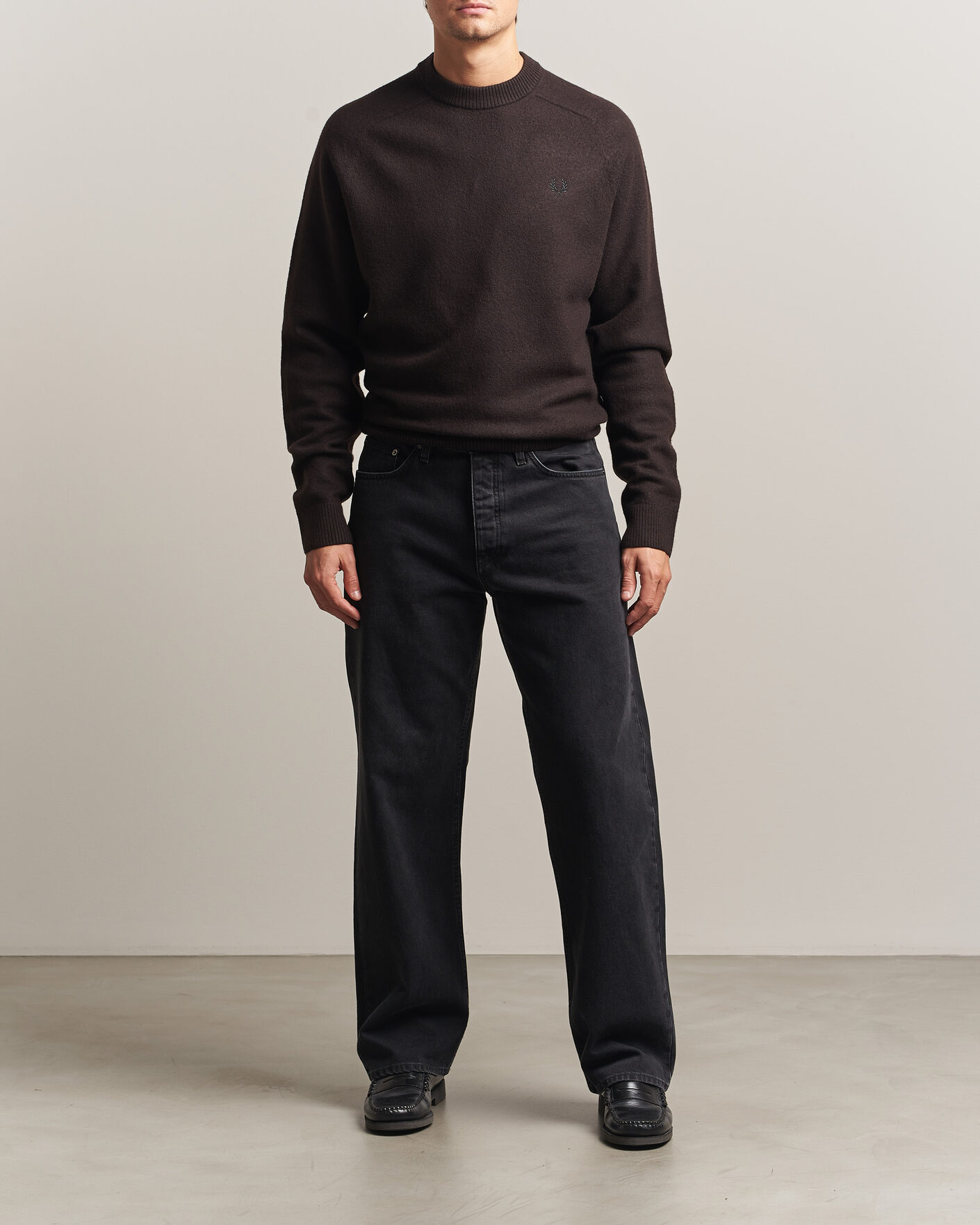 Homme | Pulls Et Tricots | Fred Perry | Wool Saddle Sleeve Crew Neck Rich Brown