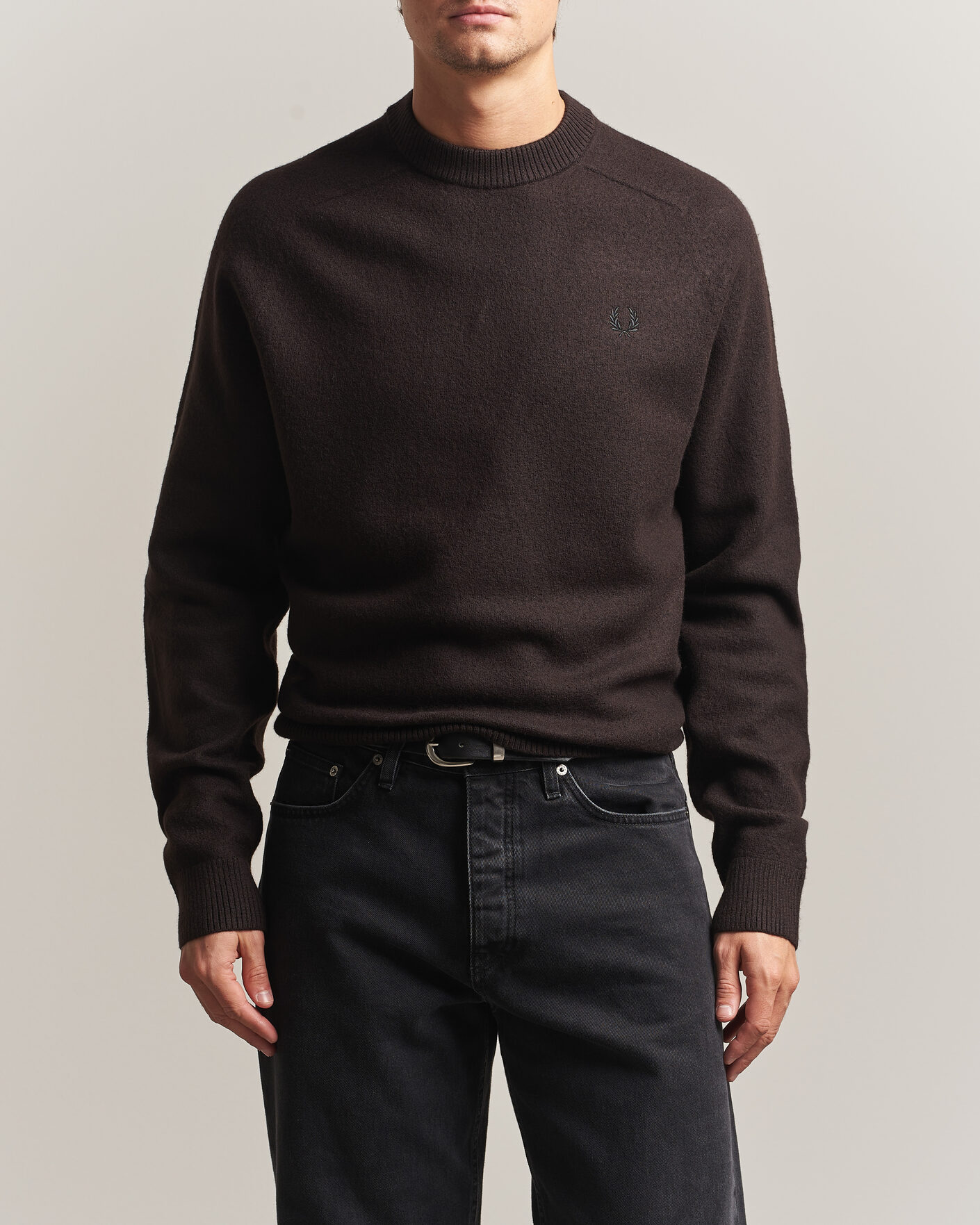 Homme | Pulls Et Tricots | Fred Perry | Wool Saddle Sleeve Crew Neck Rich Brown