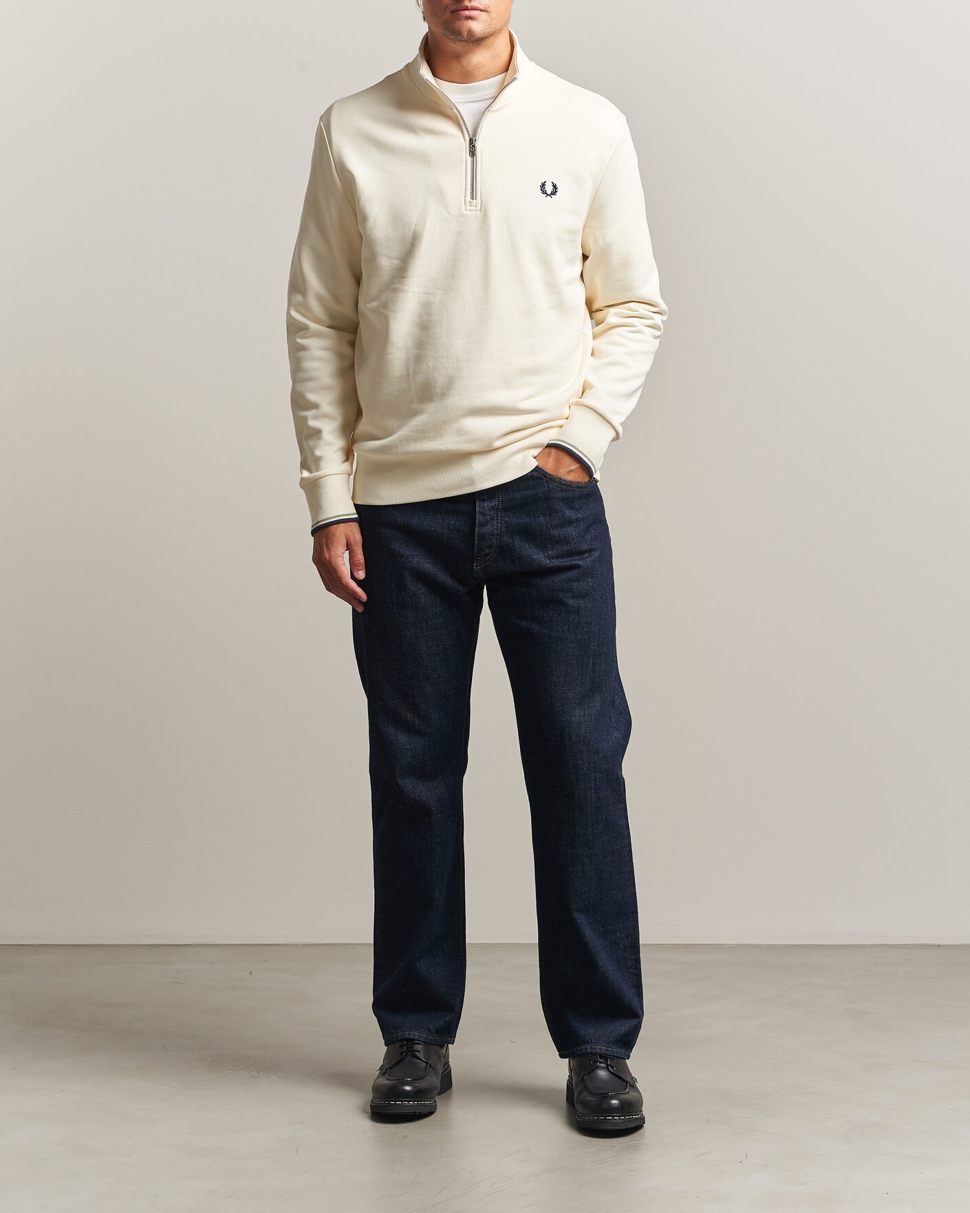 Homme | Pulls Et Tricots | Fred Perry | Half Zip Sweatshirt Ecru