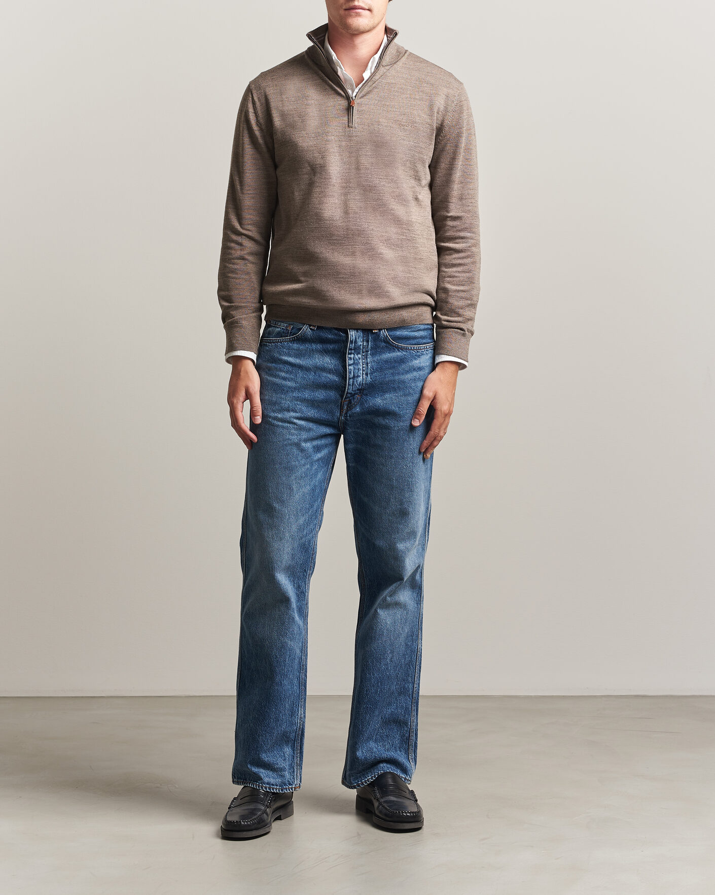 Heren | Truien | Gant | Extrafine Merino Knitted Half Zip Dark Hazelnut Melange