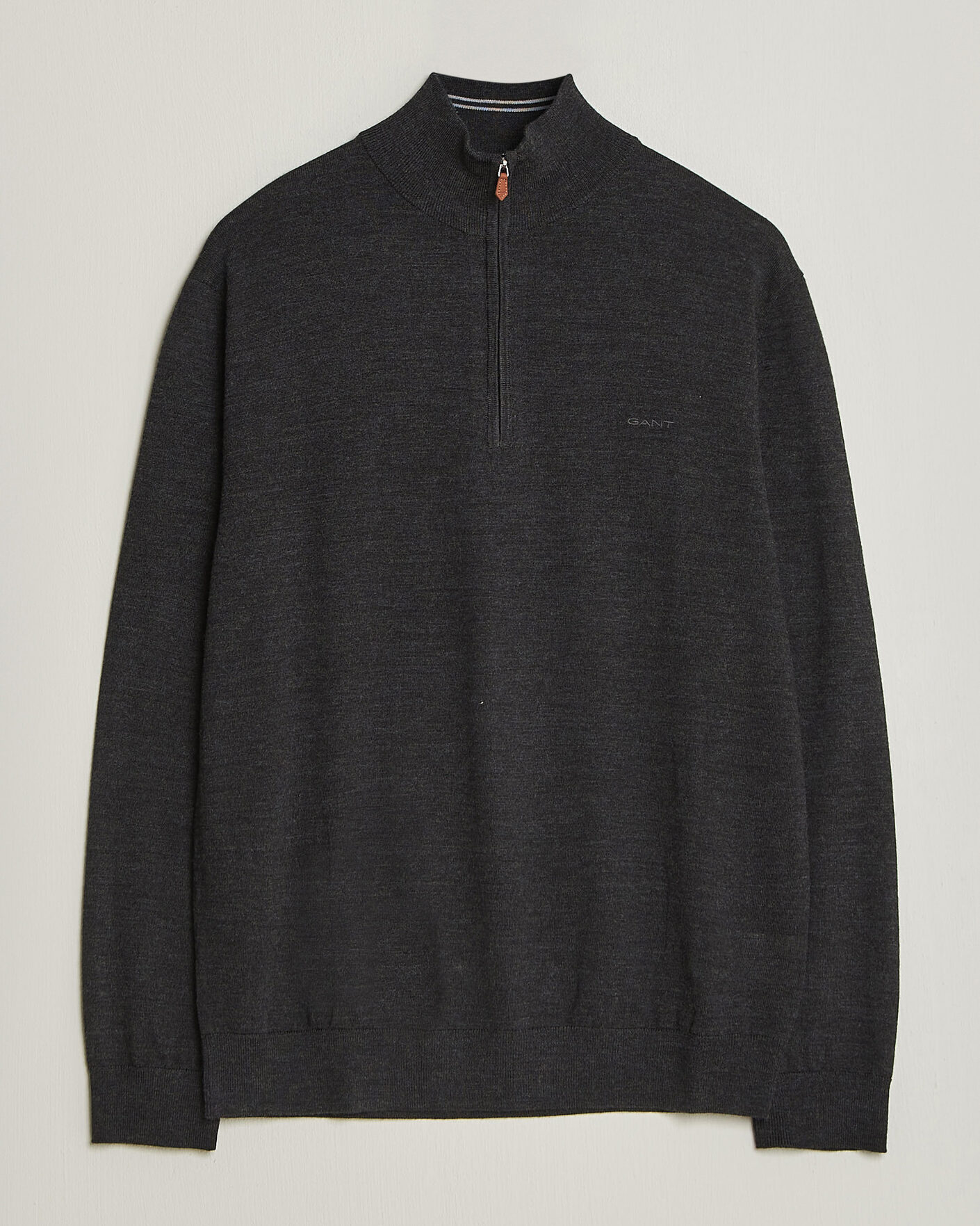 Heren | Truien | Gant | Extrafine Merino Knitted Half Zip Dark Charcoal Melange