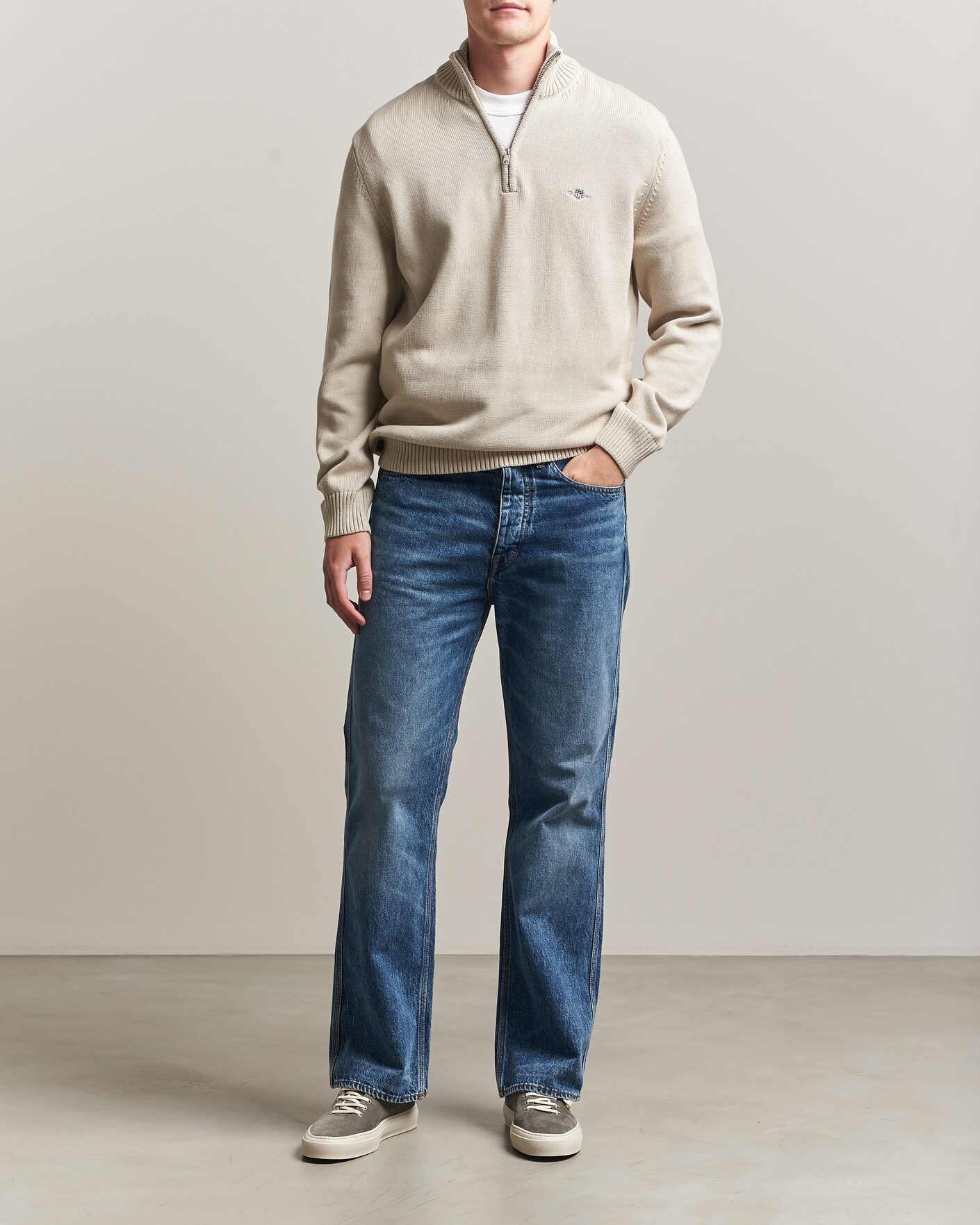 Homme | Pulls Et Tricots | Gant | Casual Cotton Knitted Half Zip Clay Beige