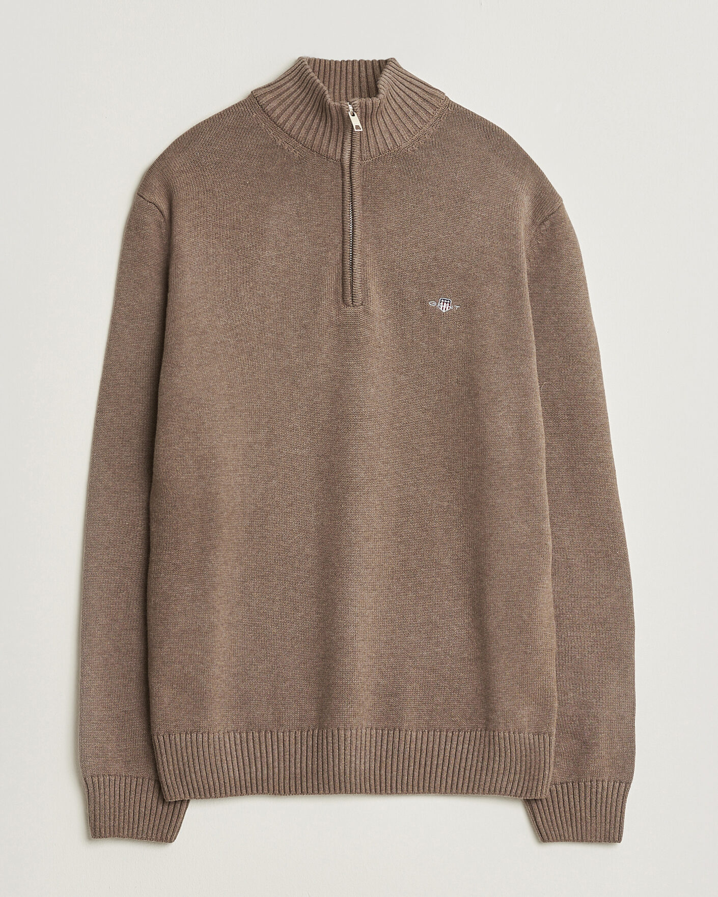 Homme | Pulls Et Tricots | Gant | Casual Cotton Knitted Half Zip Dark Hazelnut Melange