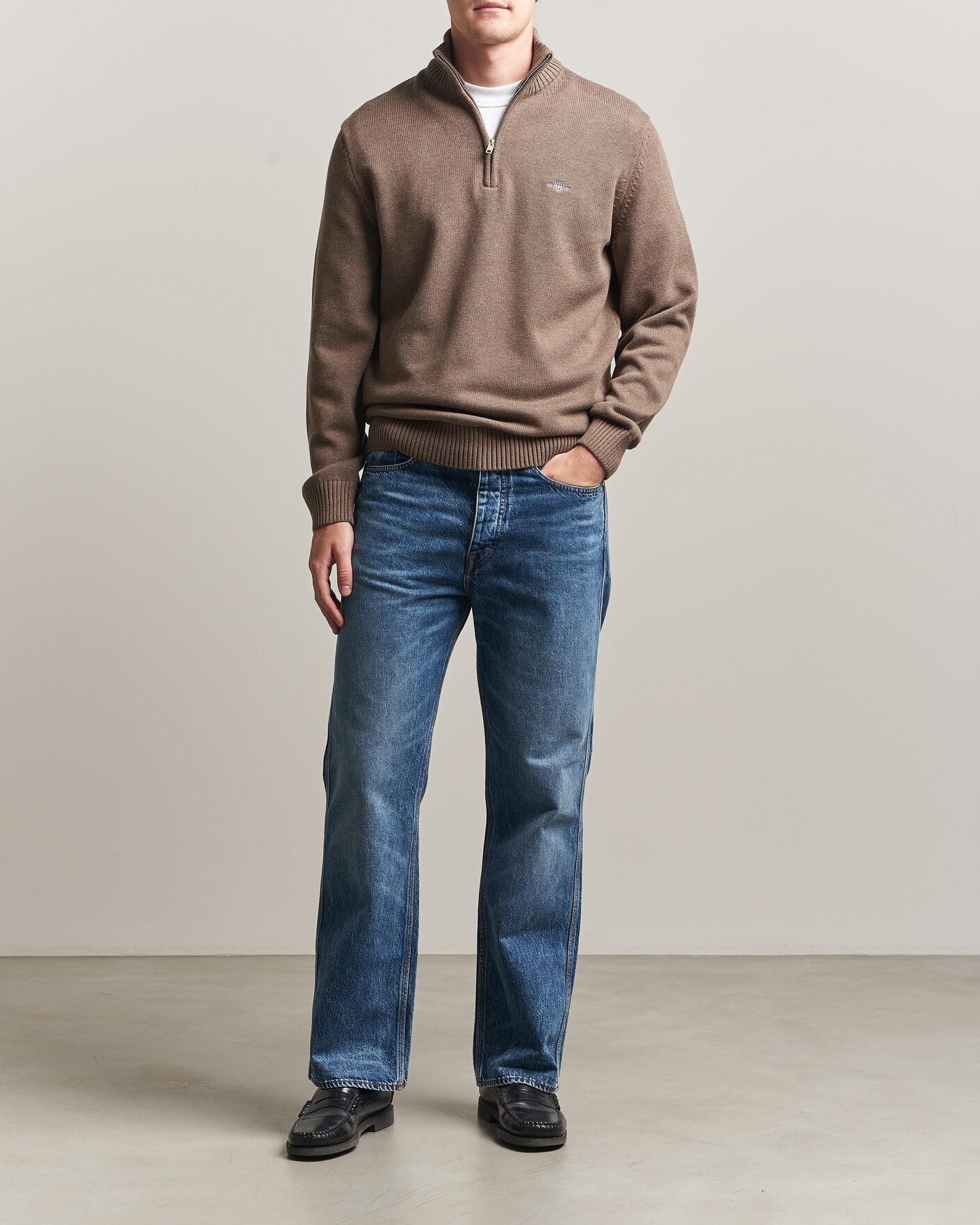 Homme | Pulls Et Tricots | Gant | Casual Cotton Knitted Half Zip Dark Hazelnut Melange