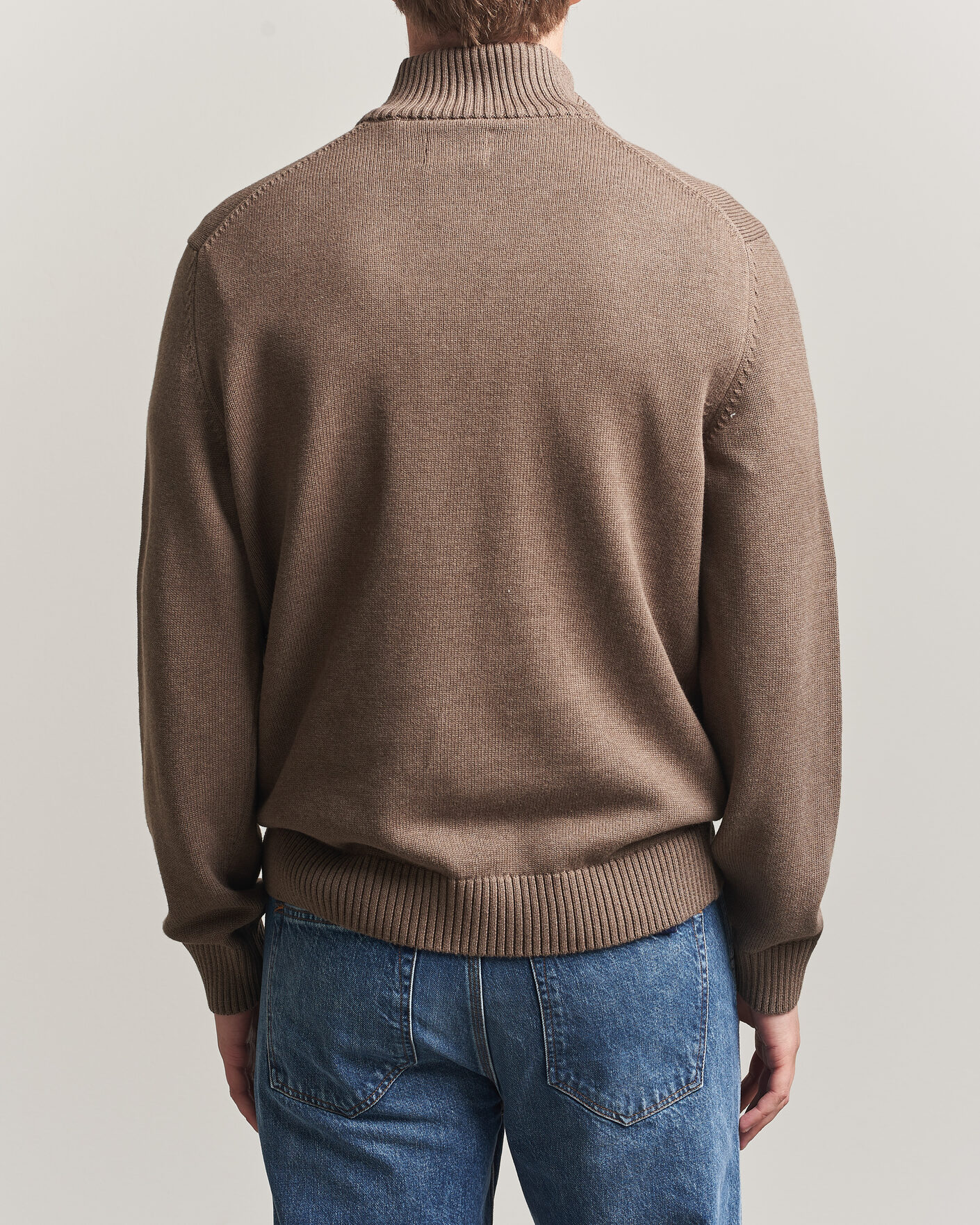 Homme | Pulls Et Tricots | Gant | Casual Cotton Knitted Half Zip Dark Hazelnut Melange