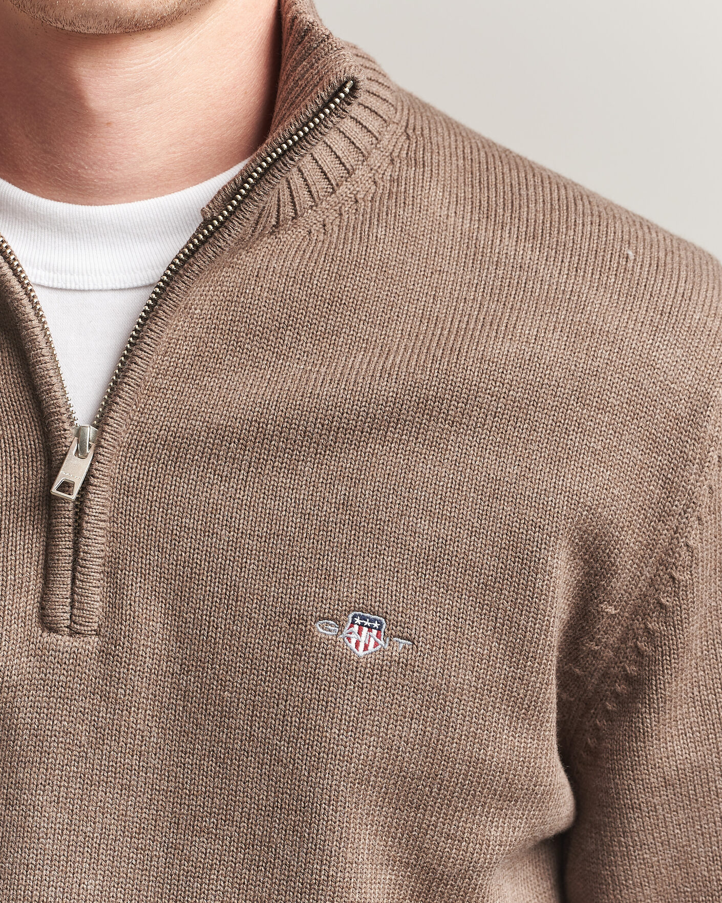 Homme | Pulls Et Tricots | Gant | Casual Cotton Knitted Half Zip Dark Hazelnut Melange