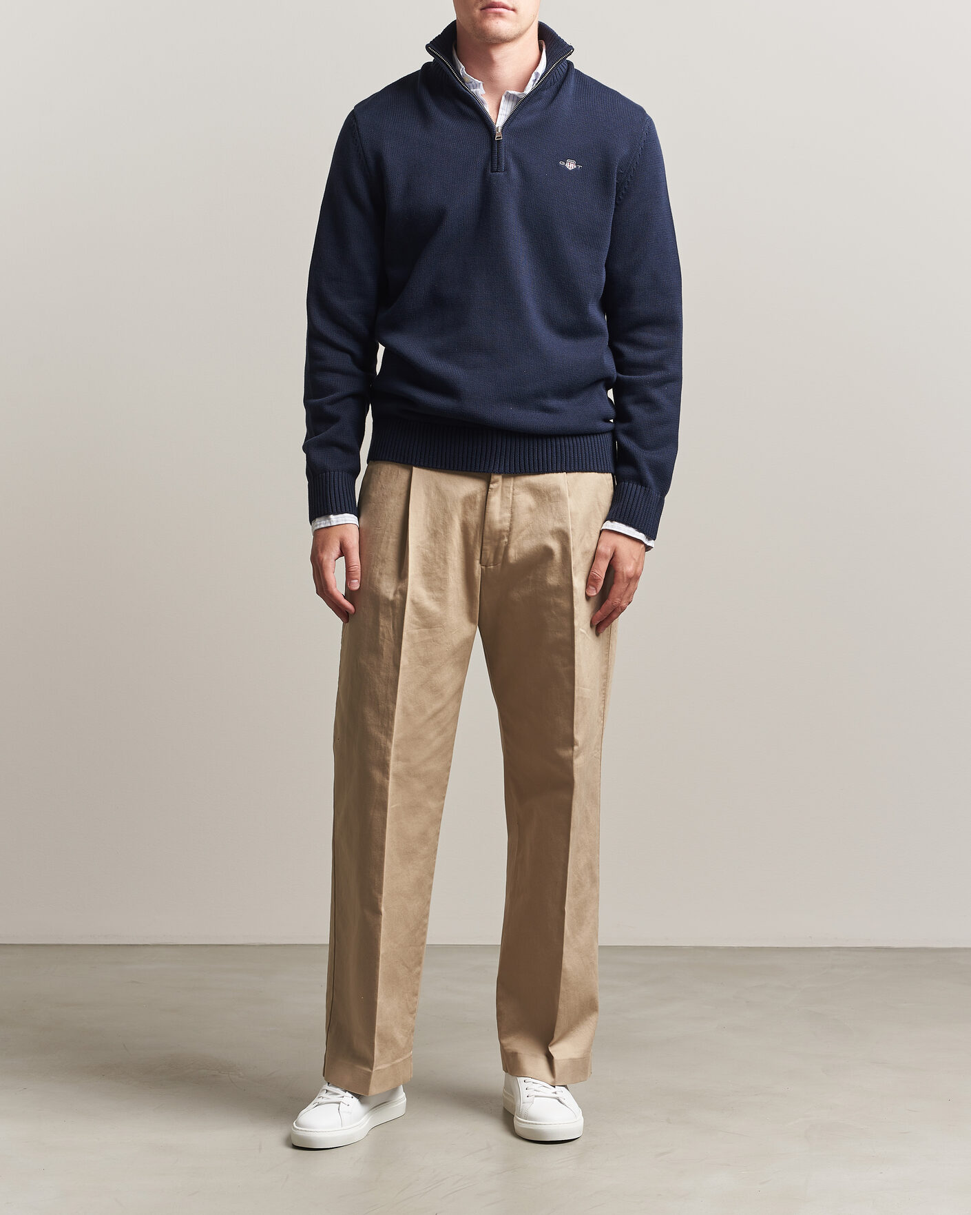 Heren | Truien | Gant | Casual Cotton Knitted Half Zip Evening Blue
