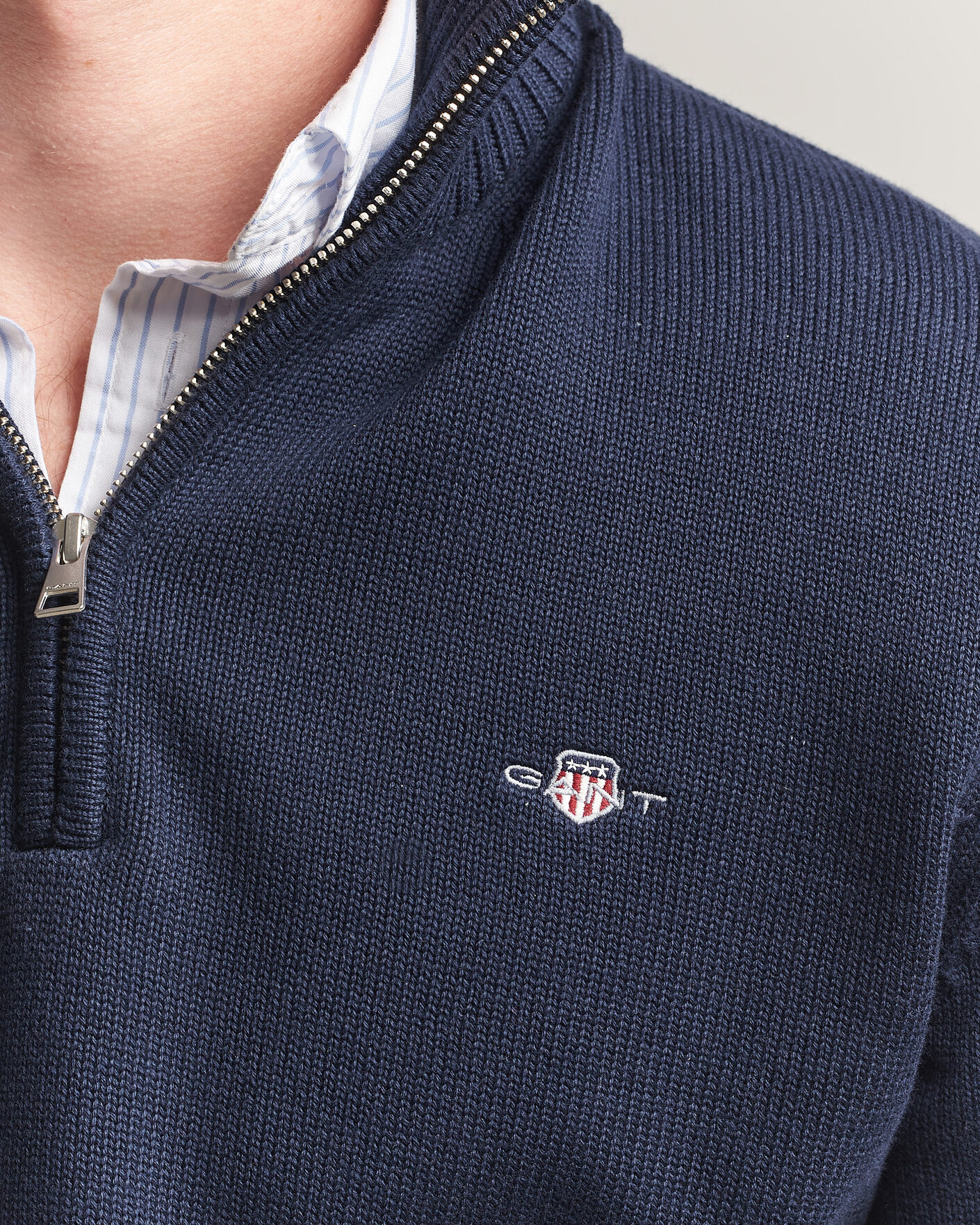 Heren | Truien | Gant | Casual Cotton Knitted Half Zip Evening Blue