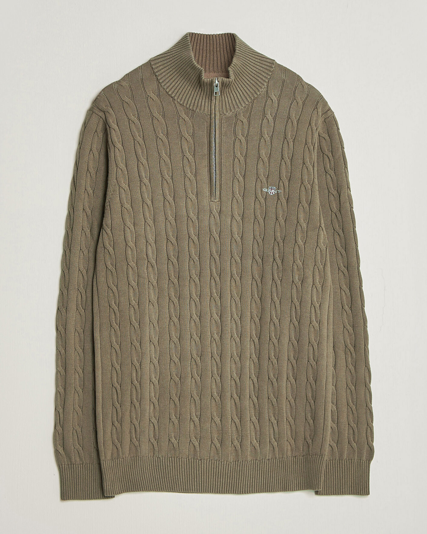 Heren | Truien | Gant | Cotton Cable Half Zip Faded Taupe