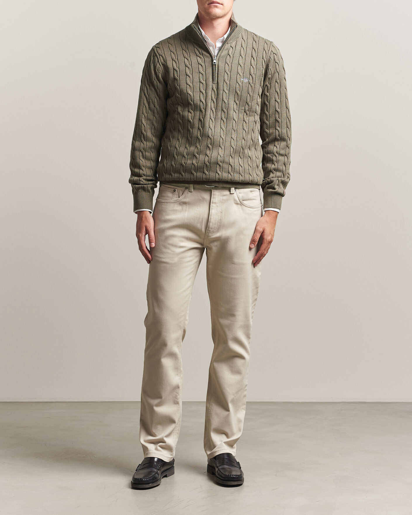 Heren | Truien | Gant | Cotton Cable Half Zip Faded Taupe