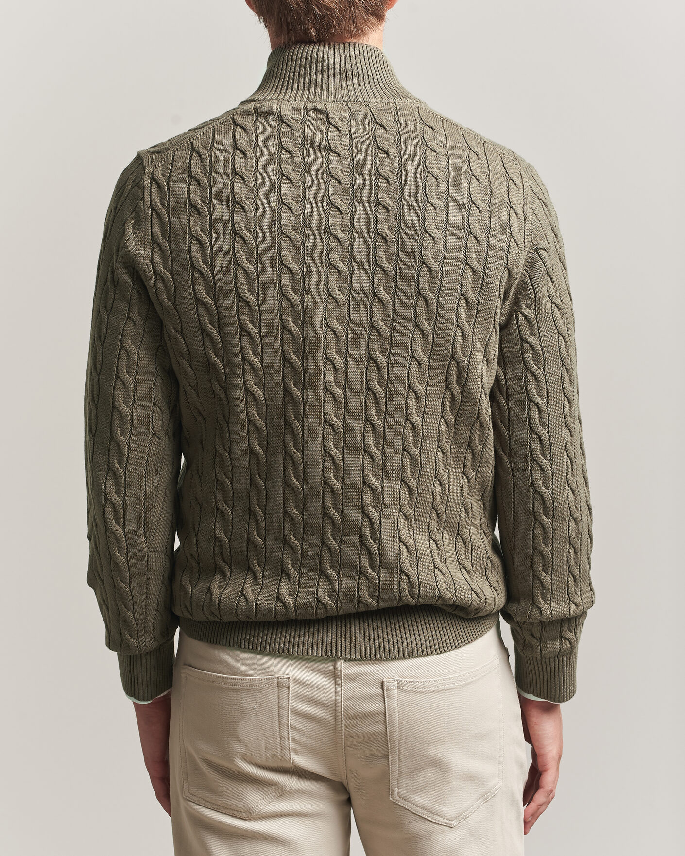 Heren | Truien | Gant | Cotton Cable Half Zip Faded Taupe
