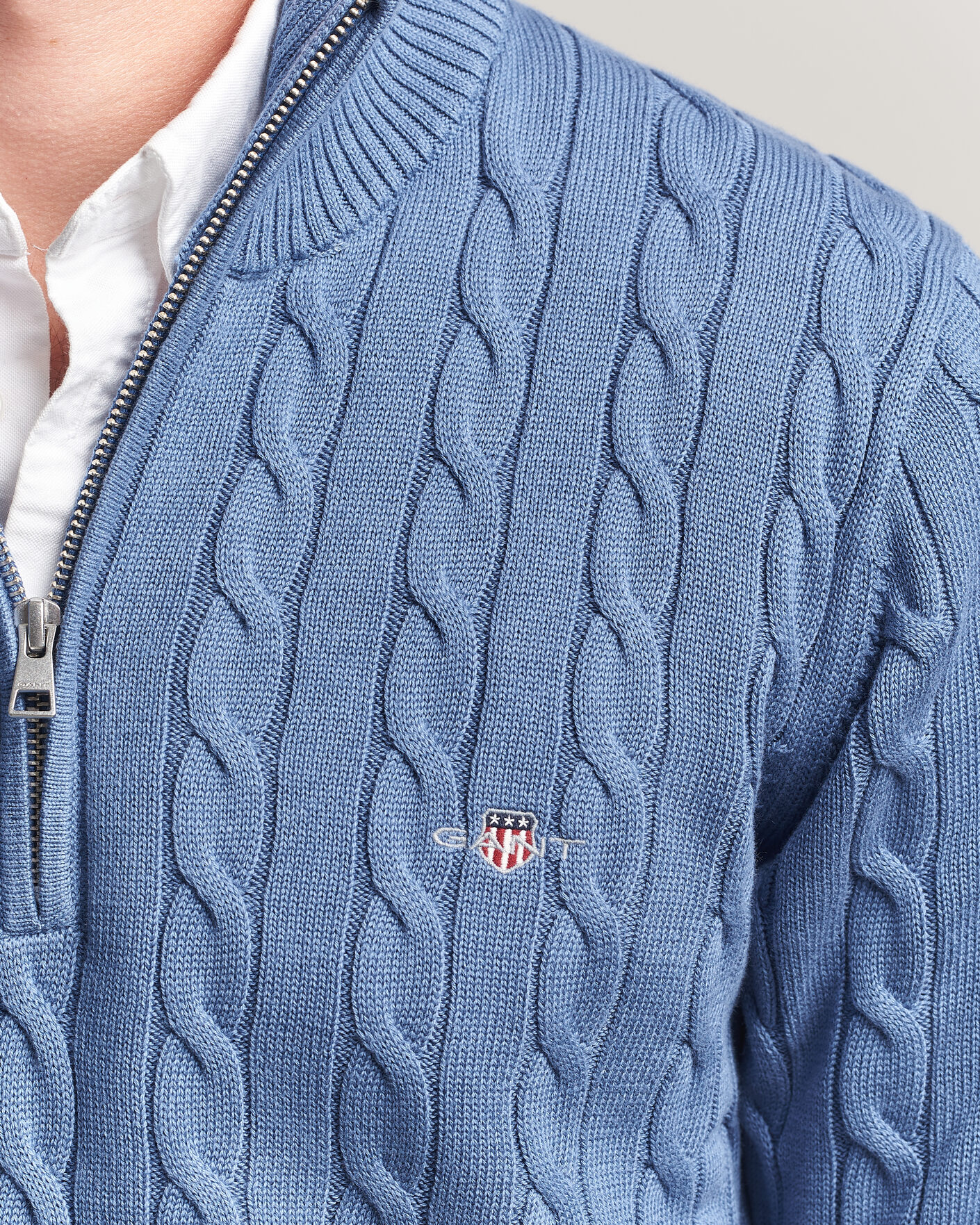 Heren | Truien | Gant | Cotton Cable Half Zip Blue Horizon